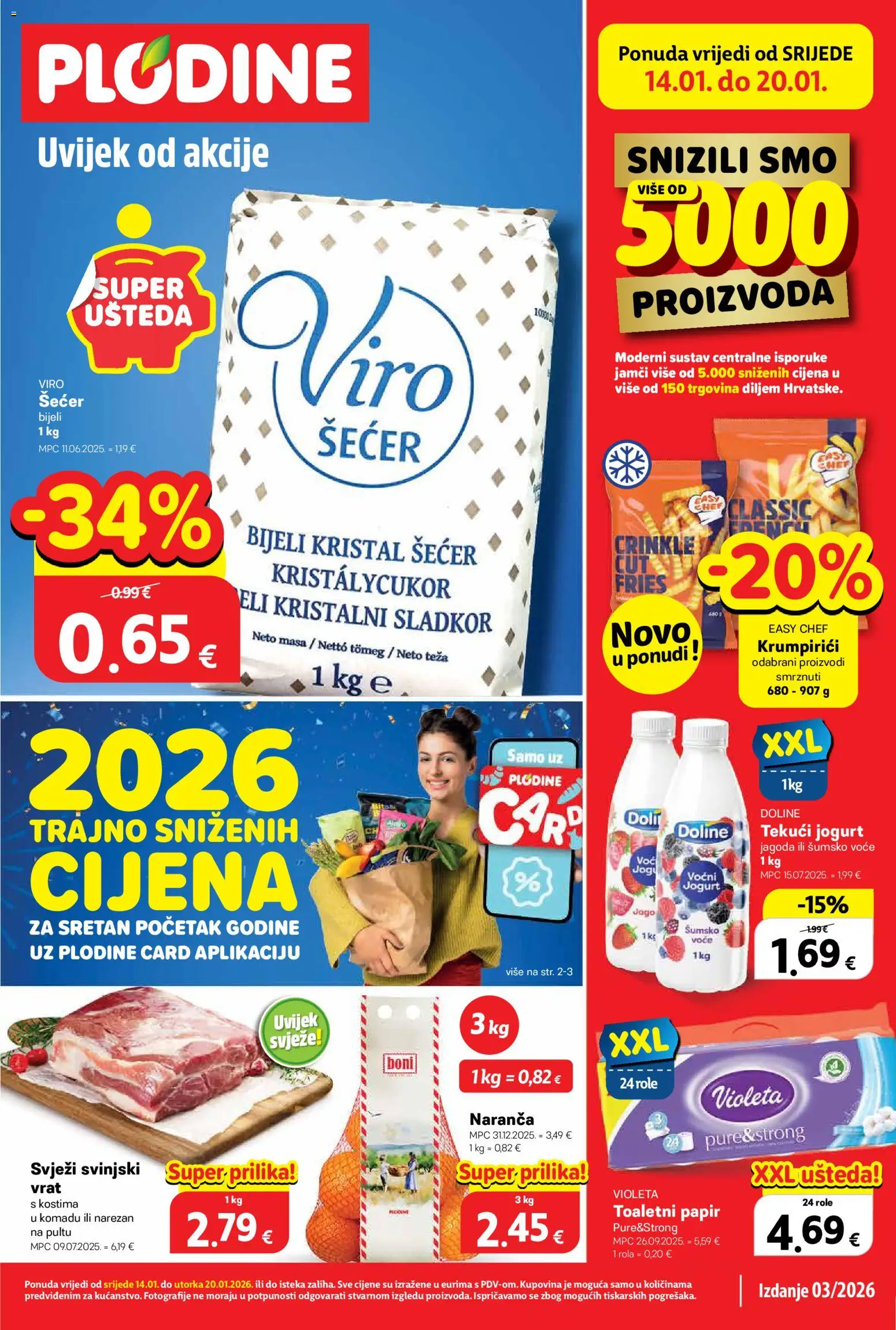 Pregled letka Katalog trgovine Plodine vrijedi od 14.01.2026 - Role, Jogurt, Violeta, Šećer, Toaletni papir, Vrat, Tekuci jogurt, Caro
