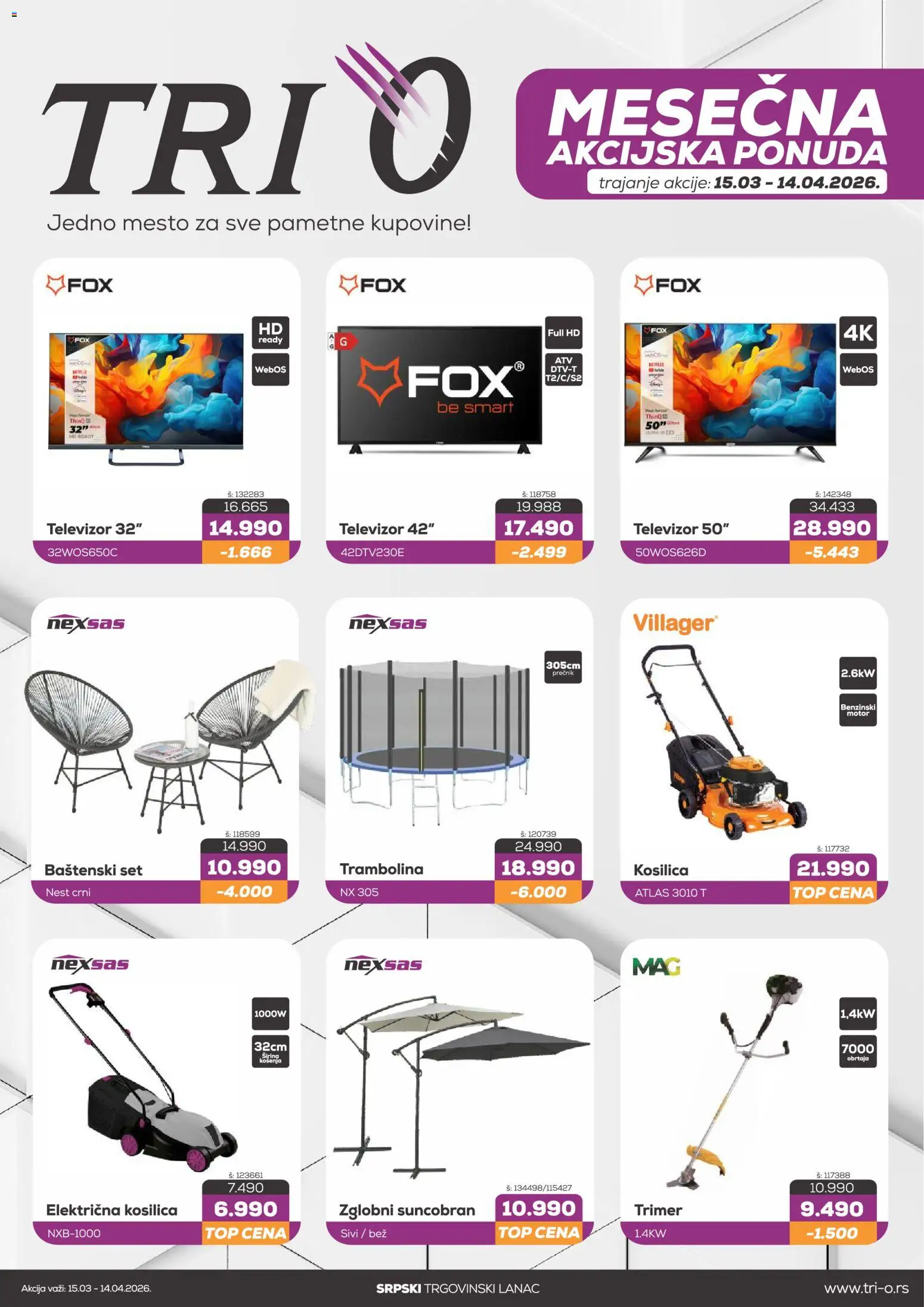 Pregled Tri O kataloga - važi od 15.03.2026