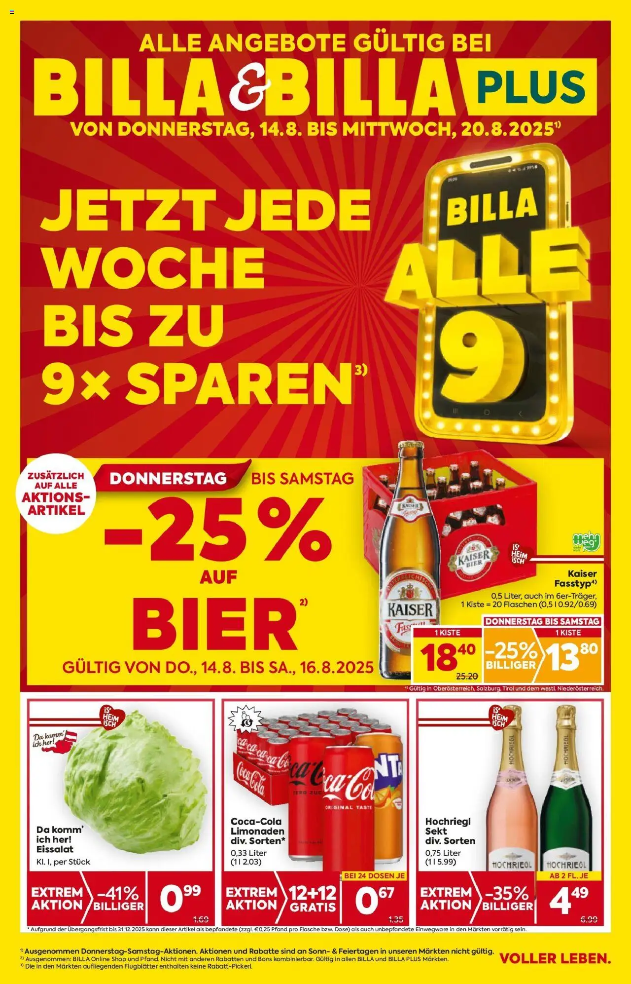  BILLA Flugblatt ab 14.08.2025 vorschau >> Amstetten, Neufurth (Amstetten) - Seite 1 - Bier