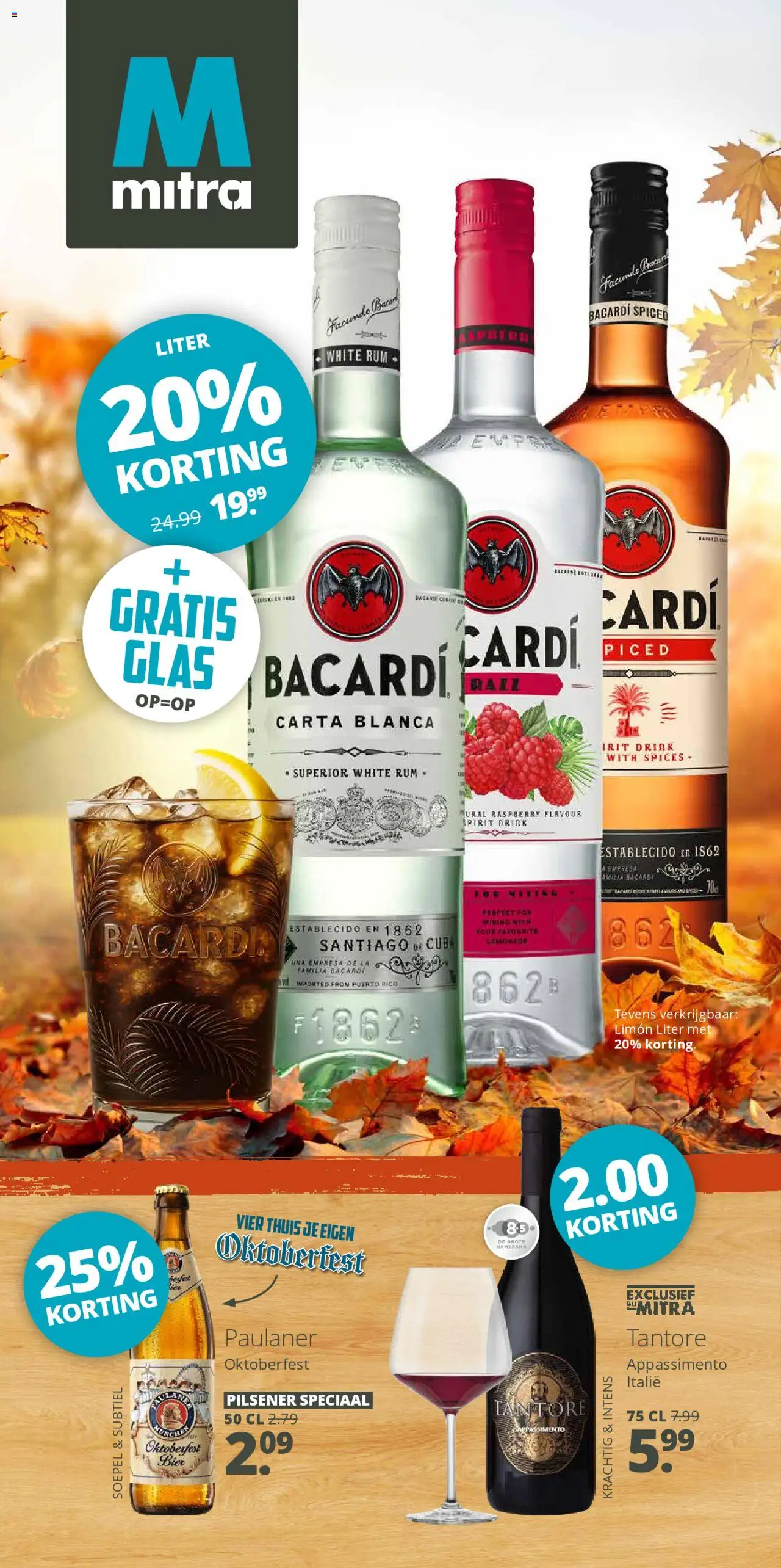 Mitra shop Folder geldig vanaf 22-09-2025 - Paginanummer 1 - Bier, La, Bacardi, Glas, Rum