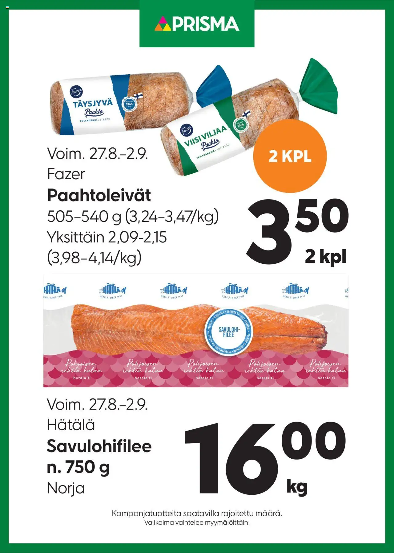 Prisma-kaupan Tarjoukset - Ketjukampanjat voimassa 27/08/2025 - Sivulla 1