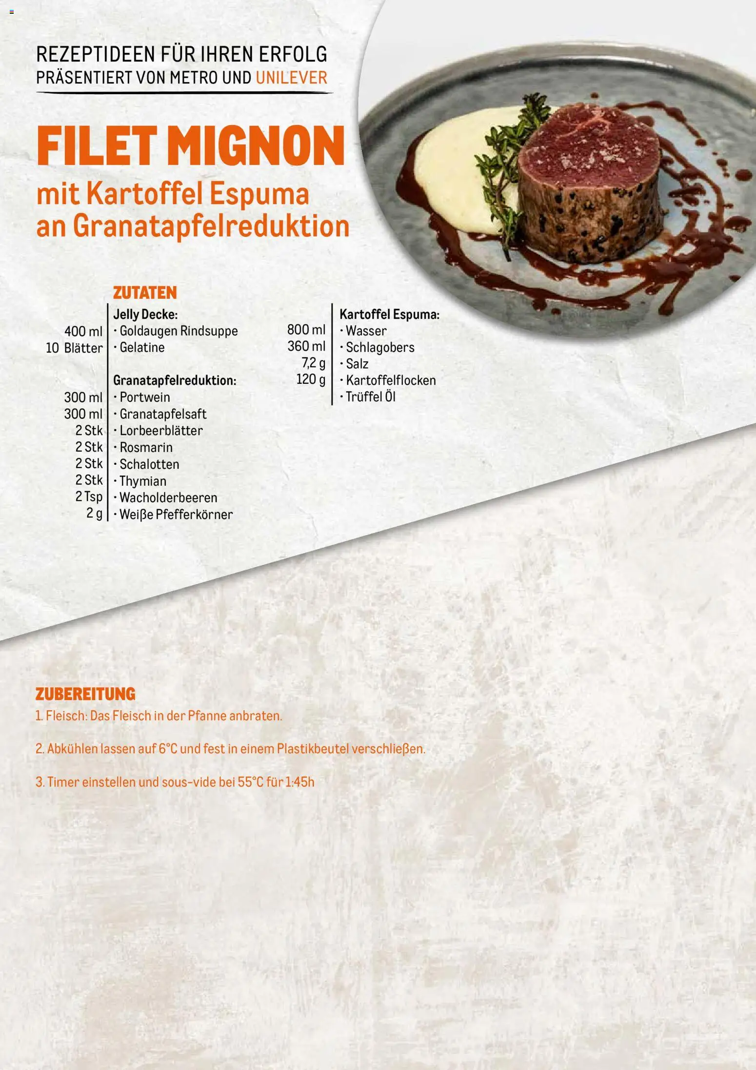 Vorschau der Angebote: Metro Filet Mignon gültig ab 27.11.2025 - Wasser, Öl, Salz, Portwein, Decke, Zutaten