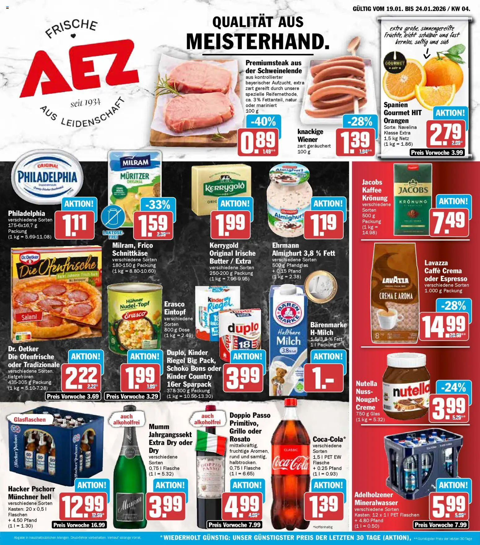 Vorschau von dem Prospekt des Geschäftes AEZ, gültig ab dem 19.01.2026 - Butter, Coca cola, Nutella, Cola, Schweinelende, Milram, Erasco, Kinder riegel