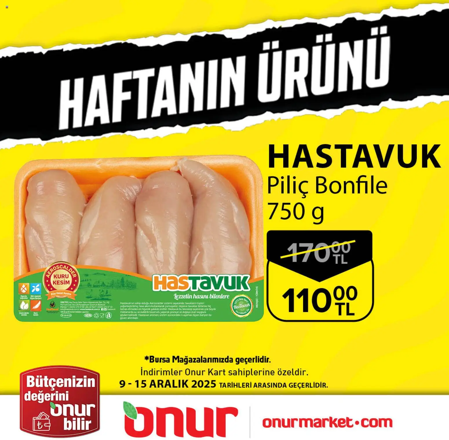 Onur Market Haftanın Ürünü 09.12.2025 - Broşürünün önizlemesi - Su, Bonfile, Piliç, Piliç bonfile