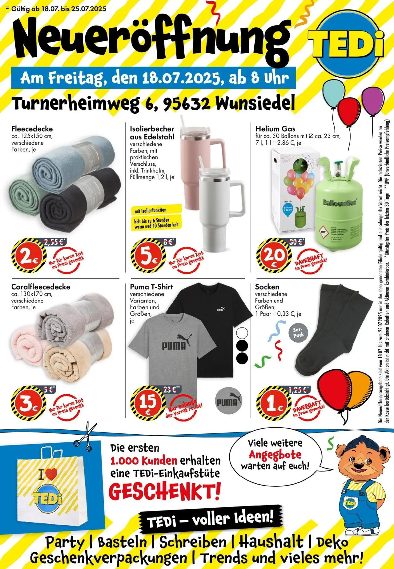 TEDi Neueröffnung in Wunsiedel (vom 18.07.2025 - 25.07.2025) - Uhr, Socken