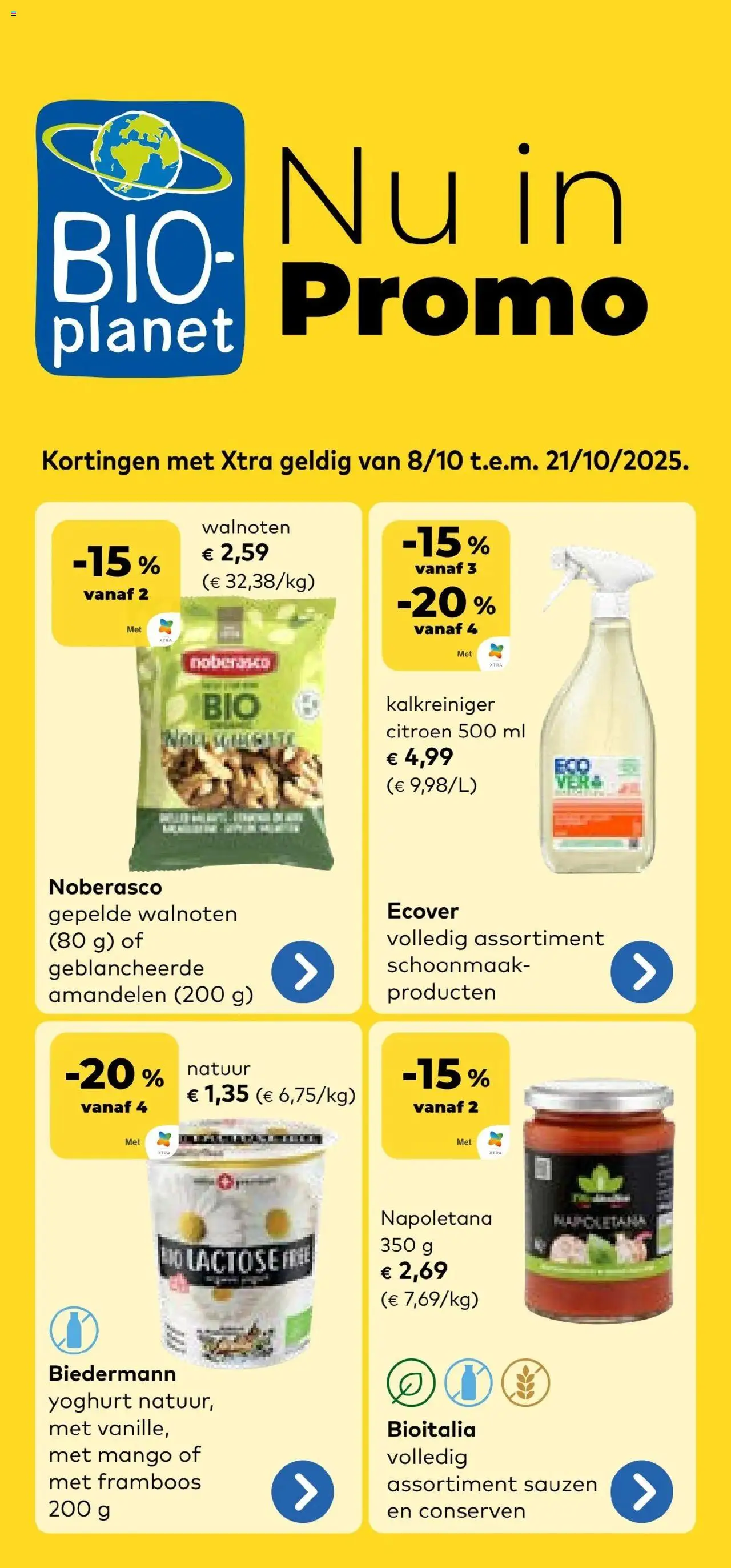 BioPlanet shop Folder geldig vanaf 08/10/2025 - Paginanummer 1 - Mango, Citroen, Walnoten, Yoghurt, Amandelen, Sauzen, Conserven