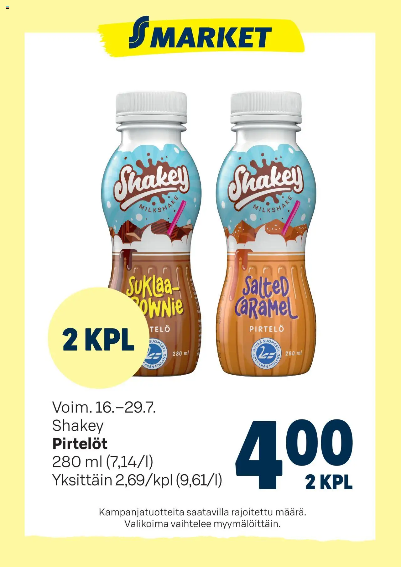 S-market-kaupan Tarjoukset Shakey-pirtelöt voimassa 16/07/2025 - Sivulla 1
