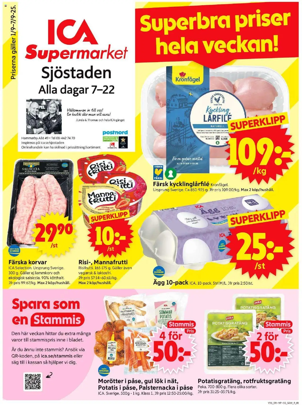 Stockholm är giltig 01/09 2025 > Veckans Erbjudanden gäller från 01/09/2025 till 07/09/2025 sidnummer 1 - Spel, Potatisgratäng, Ägg, Potatis, Galler, Såg, Morötter, Gul lök