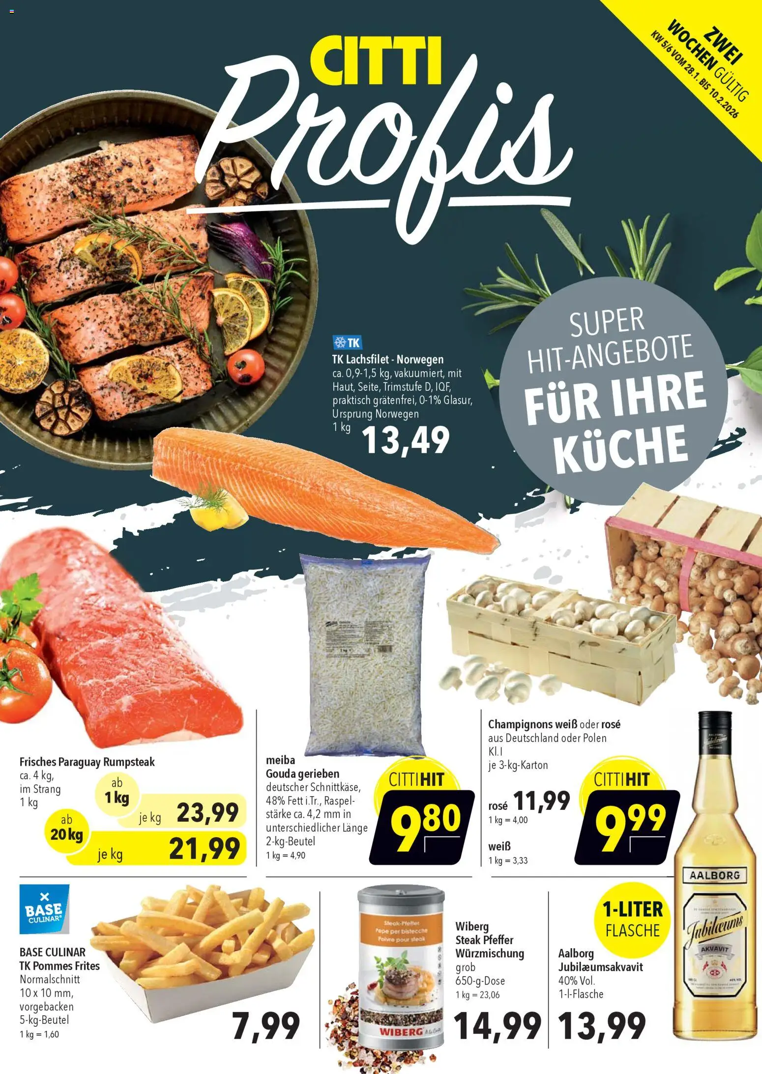 Vorschau von dem Prospekt des Geschäftes CITTI Markt, gültig ab dem 28.01.2026 - Küche, Steak, Pommes, Rumpsteak, Champignons, Pommes frites, Gouda, Pfeffer