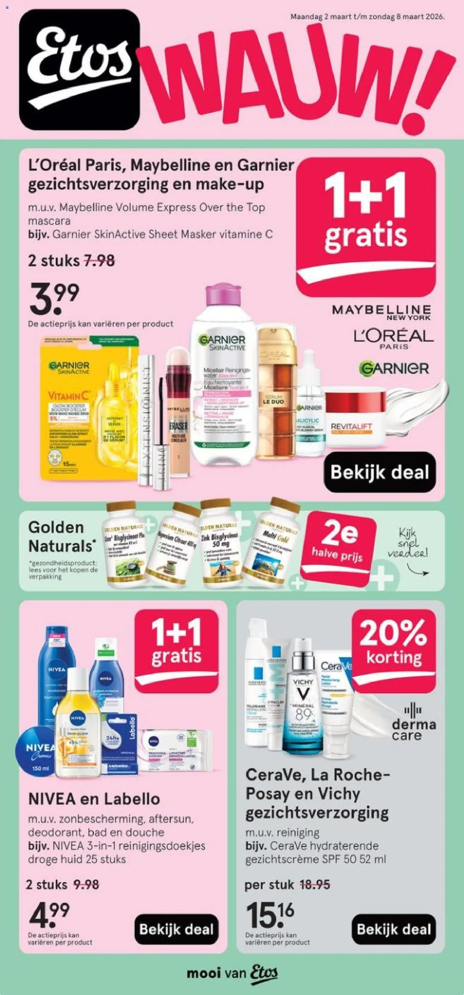 Voorbeeld van Etos folder van winkel Etos geldig vanaf 02-03-2026 - La, Douche, Vitamine C, Bad, Kan, Mascara, Masker, Gezichtscrème