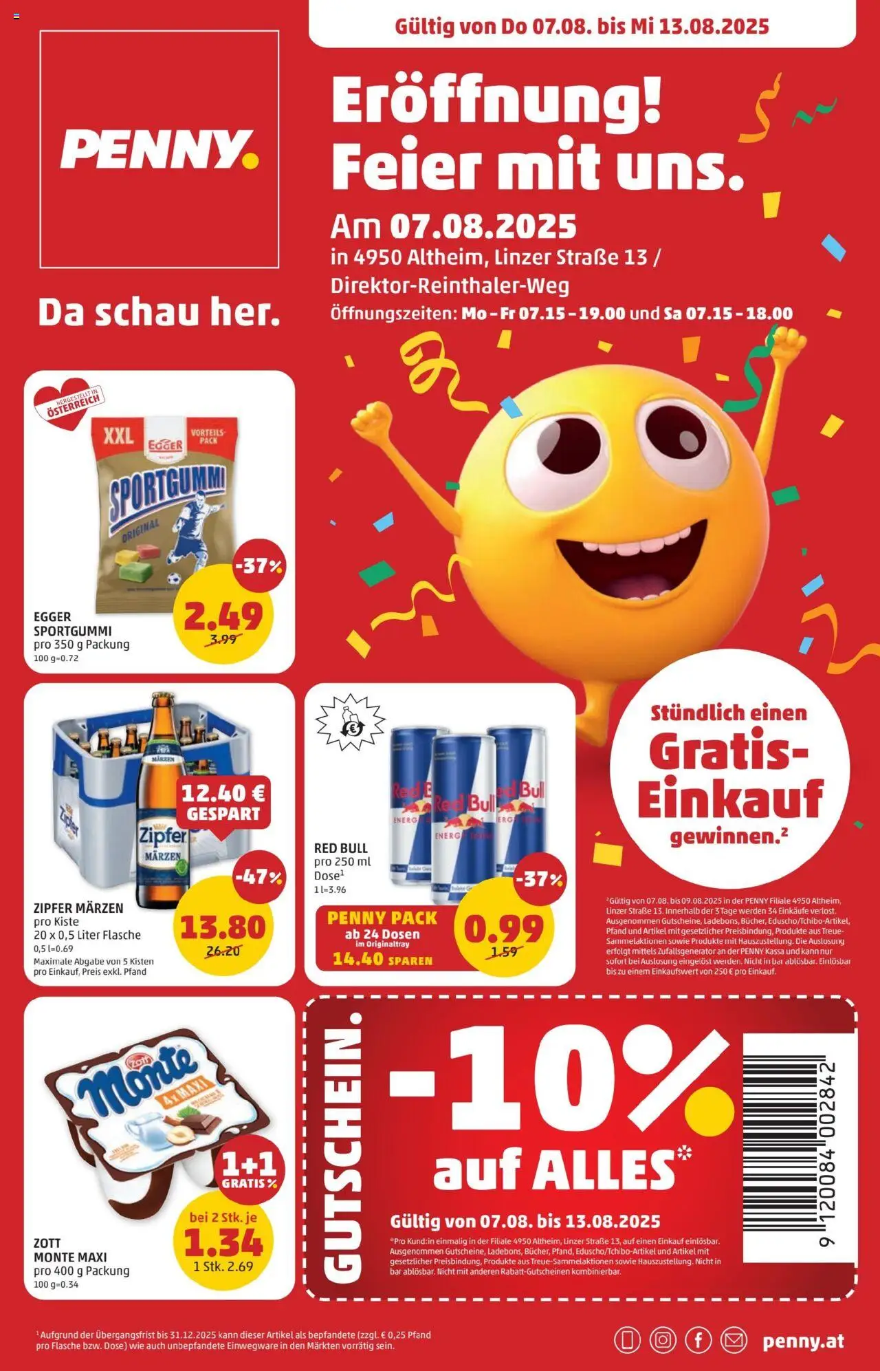  PENNY Flugblatt 07.08.2025 - Angebote "Eröffnung in 4950 Altheim" - Seite 1