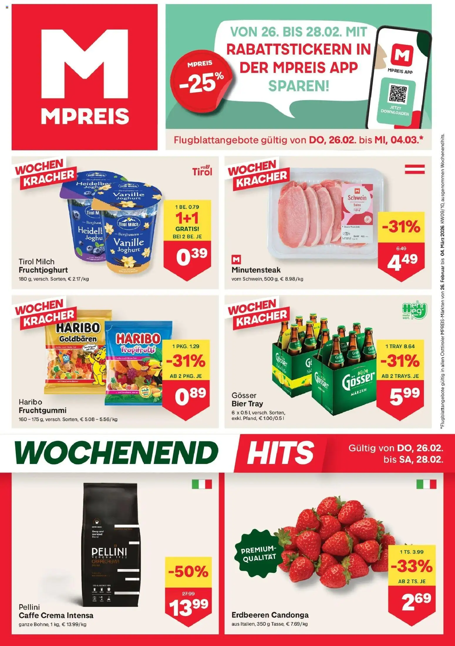 Vorschau der Angebote: MPREIS Sillian gültig ab 26.02.2026 - Bier, Erdbeeren, Milch, Joghurt, Vanille