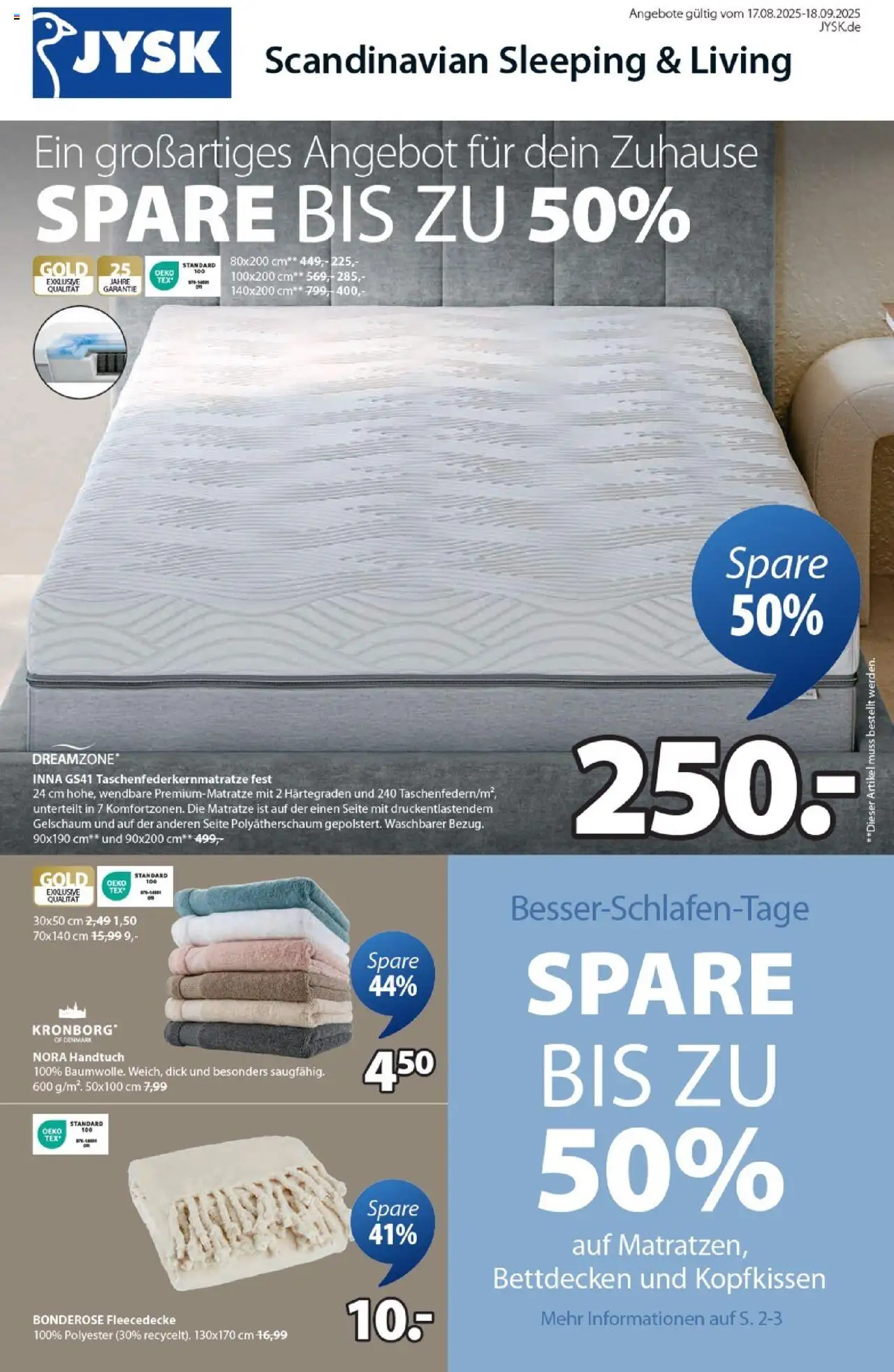 JYSK Angebote (vom 17.08.2025 - 18.09.2025) - Matratze, Kopfkissen