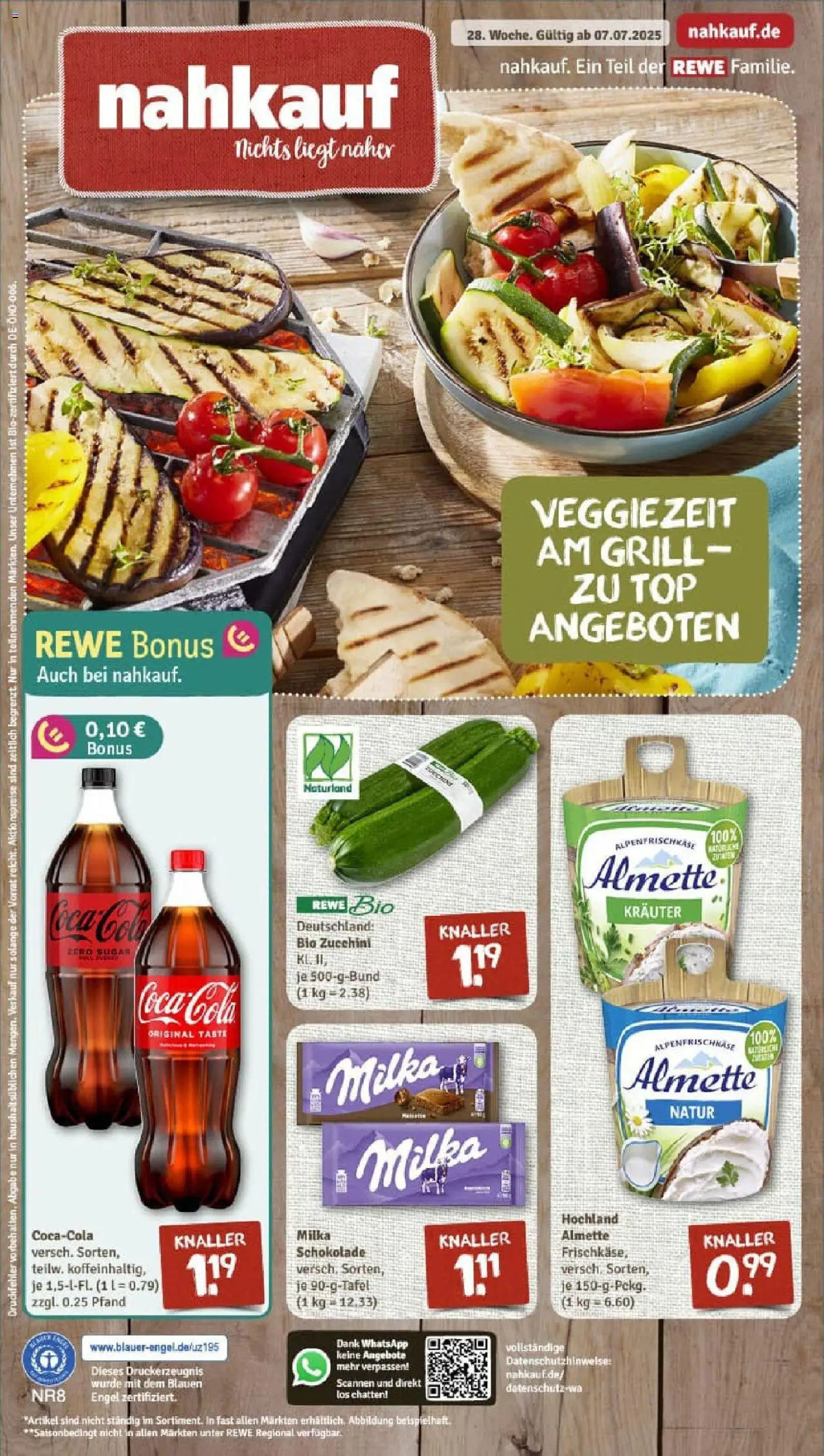 REWE Prospekt ab 06.07.2025 nächste Woche - Prospekt Schneeberg - Schokolade, Coca cola, Grill, Cola, Top, Milka schokolade, Almette, Frischkase