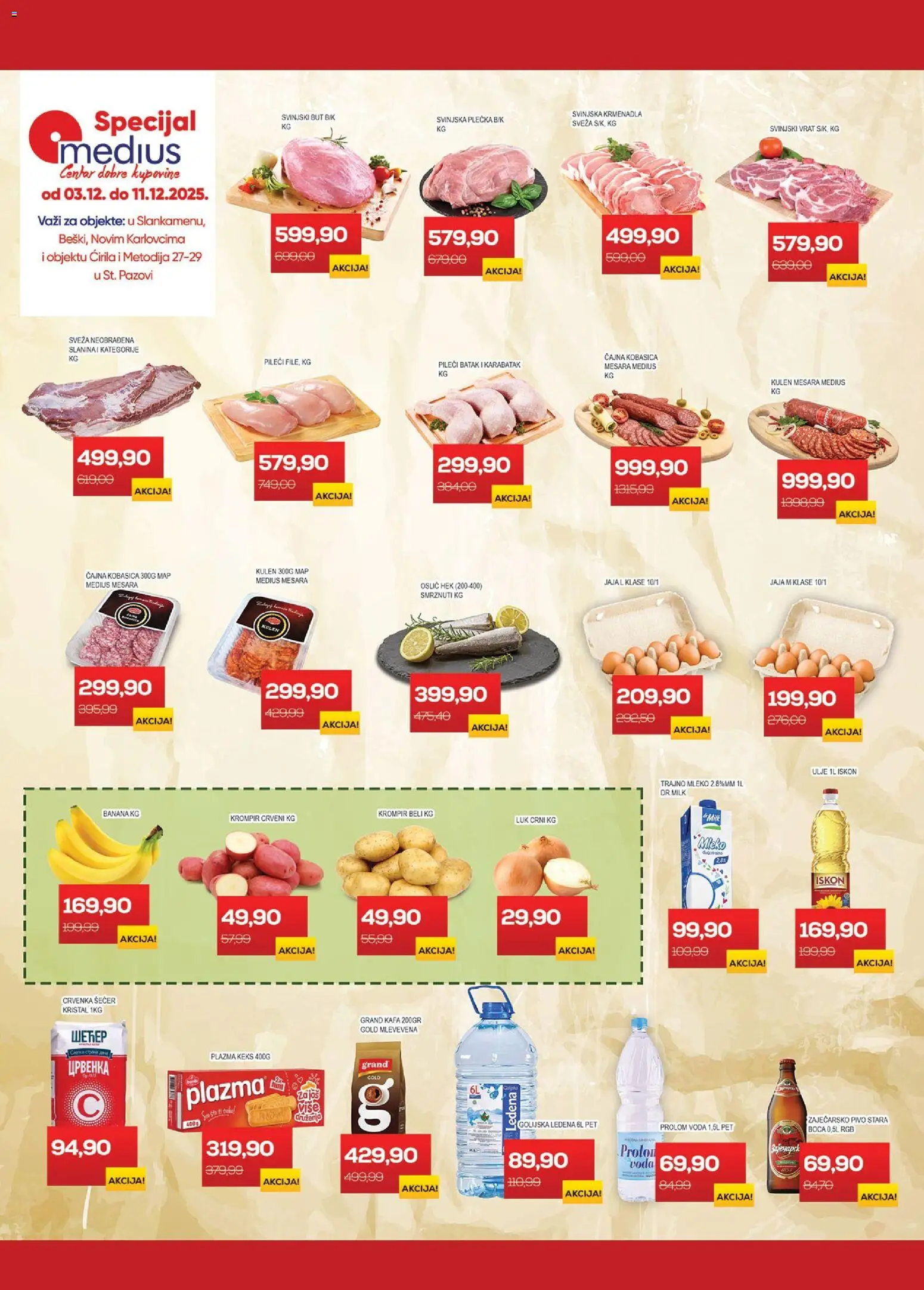 Pregled Medius kataloga - važi od 03.12.2025 - Banana, Krompir, Voda, Kulen, Mleko, Svinjski vrat, Vrat, Pileći batak