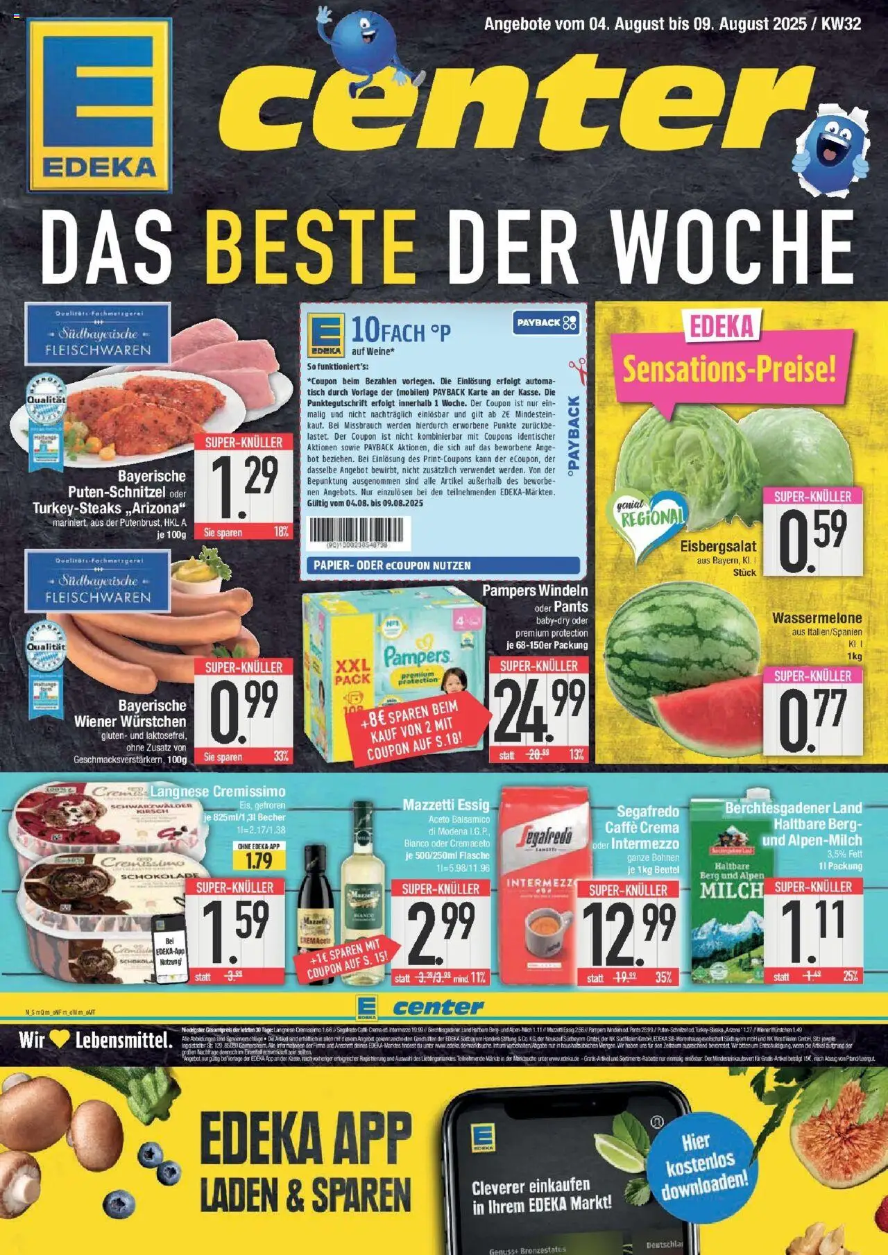 EDEKA Prospekt ab 03.08.2025 - Prospekt Bad Reichenhall Online - Pampers, Tisch, Balsamico, Segafredo, Langnese, Cremissimo, Langnese cremissimo, Wiener wurstchen
