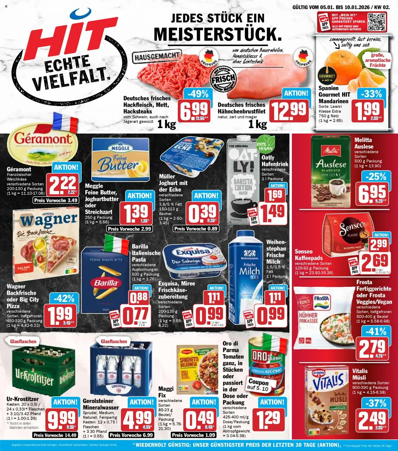 Vorschau von dem Prospekt des Geschäftes HIT, gültig ab dem 05.01.2026 - Butter, Spaghetti, Maggi, Senseo, Salami, Melitta, Kaffeepads, Mandarinen