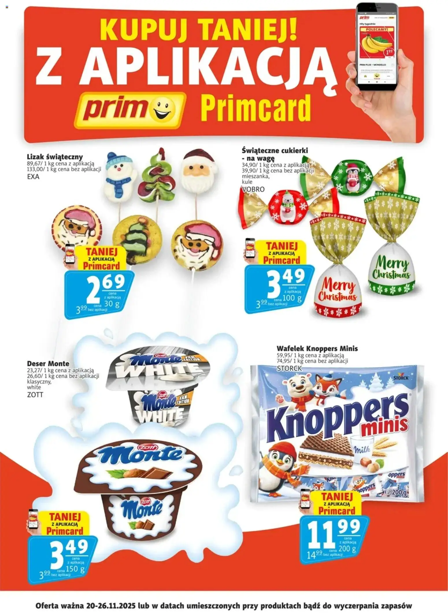 Pogląd gazetki "Promocje Primcard" ze sklepu Prim Market ważnej od 20.11.2025 - Cukierki, Deser, Knoppers, Wafelek