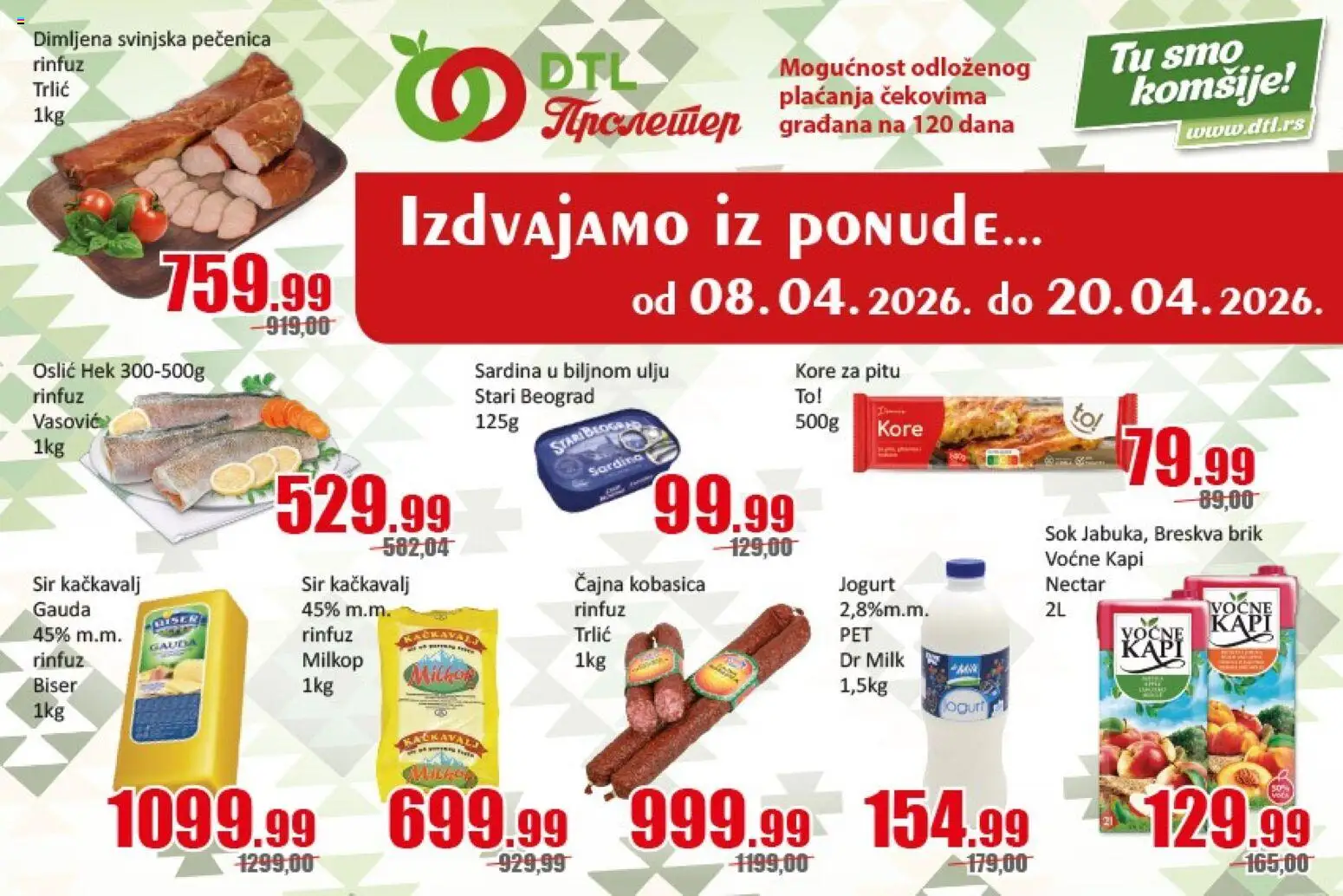 Pregled Metalac Proleter kataloga - važi od 08.04.2026 - Kačkavalj, Oslić, Breskva, Sir, Jogurt, Sok, Kobasica, Pečenica