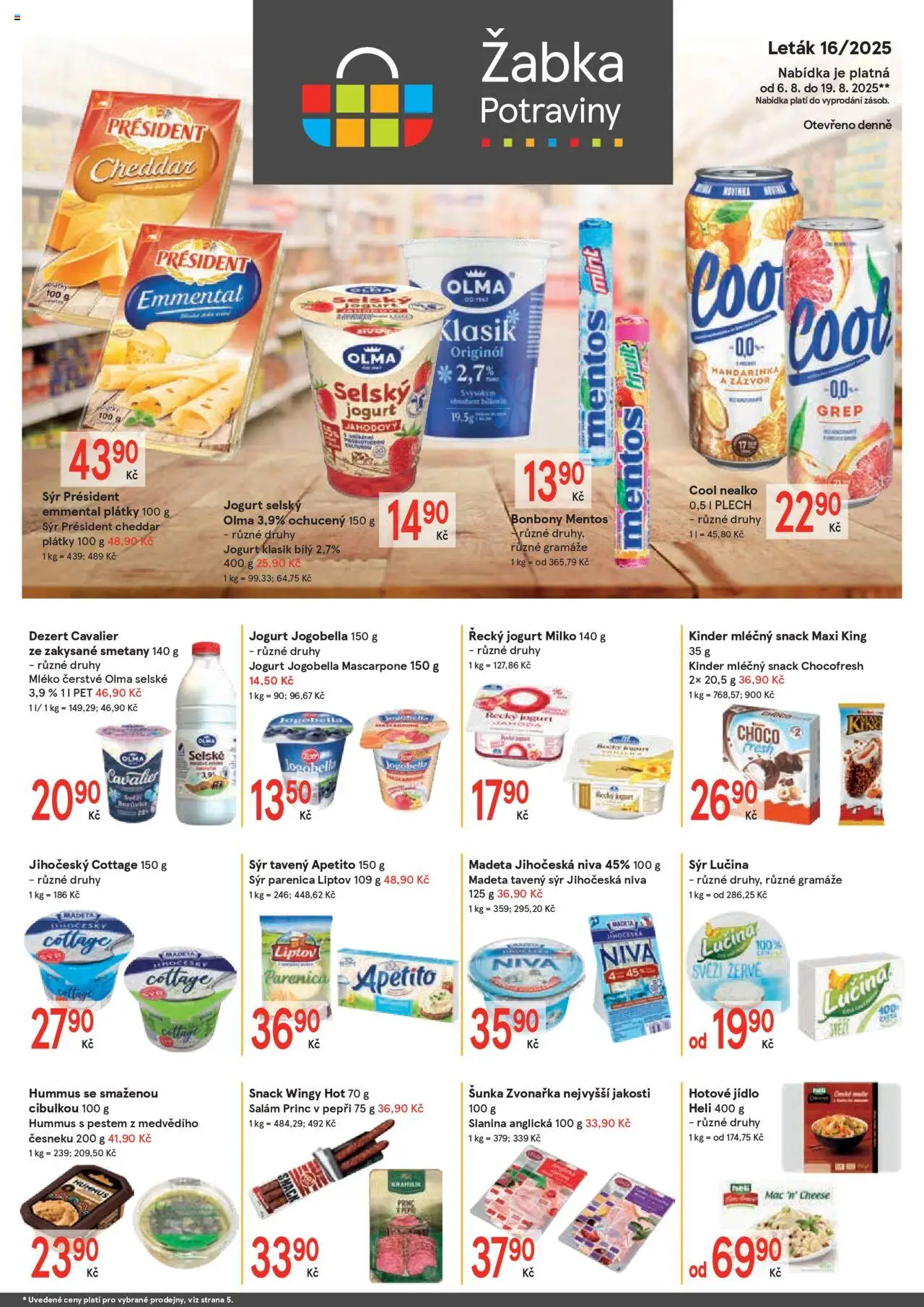  Žabka Leták (06.08.2025 - 19.08.2025) - Potraviny, Hummus, Zázvor, Salám, Grep, Slanina, Žervé, Maxi king
