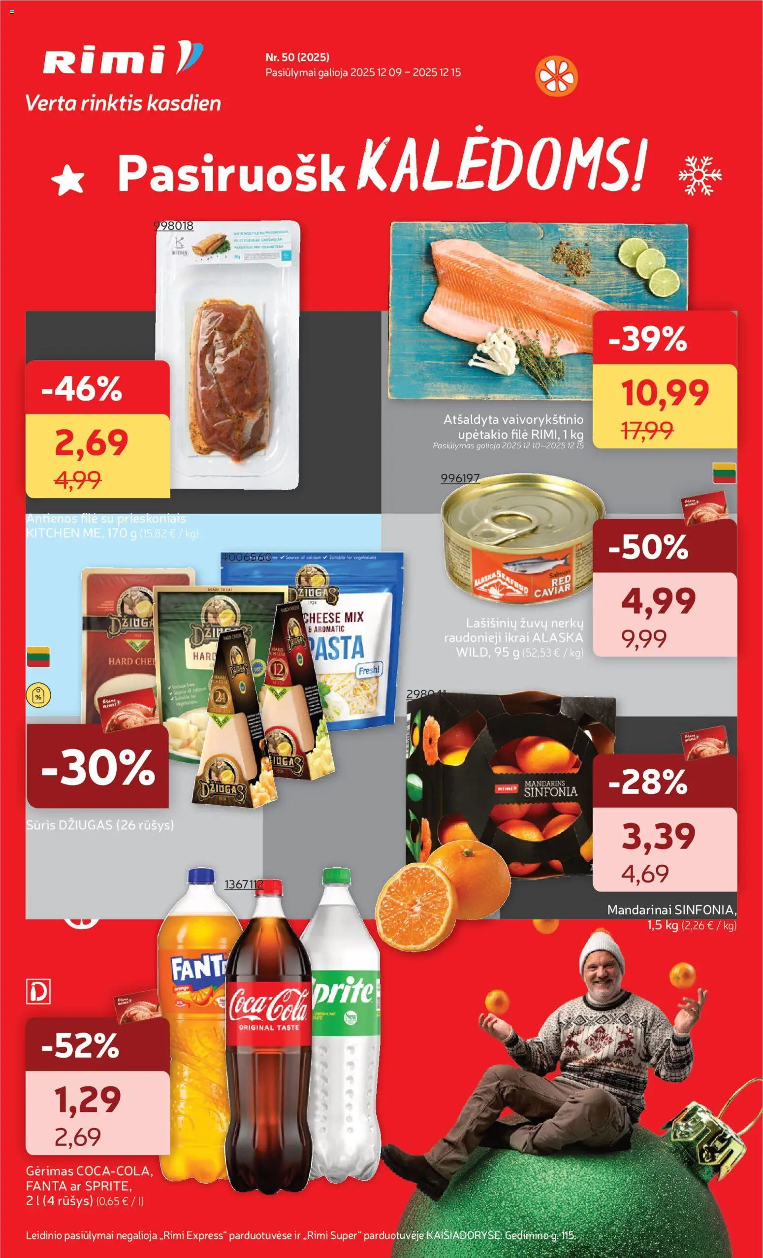 Rimi parduotuvės leidinio Leidinys galiojančio nuo 2025.12.09 peržiūra - Sūris, Ikrai, Mandarinai