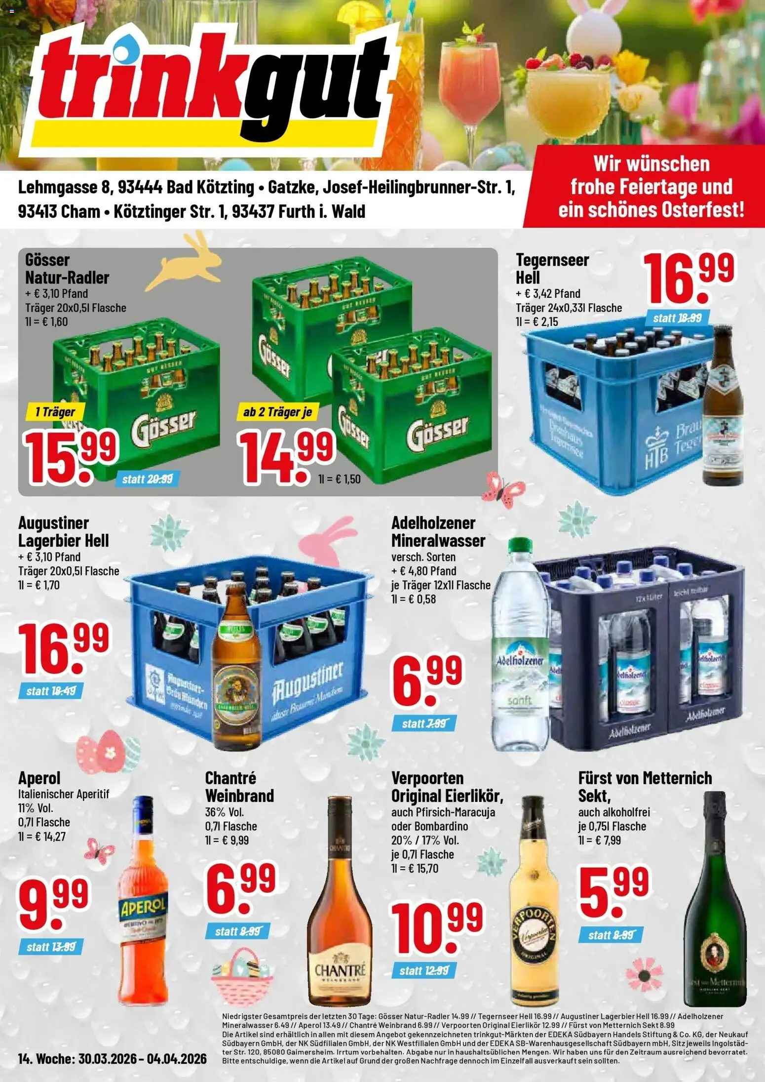 Vorschau von dem Prospekt des Geschäftes Trinkgut, gültig ab dem 30.03.2026 - Aperol, Bad, Mineralwasser, Sekt, Adelholzener, Chantré, Furst von metternich
