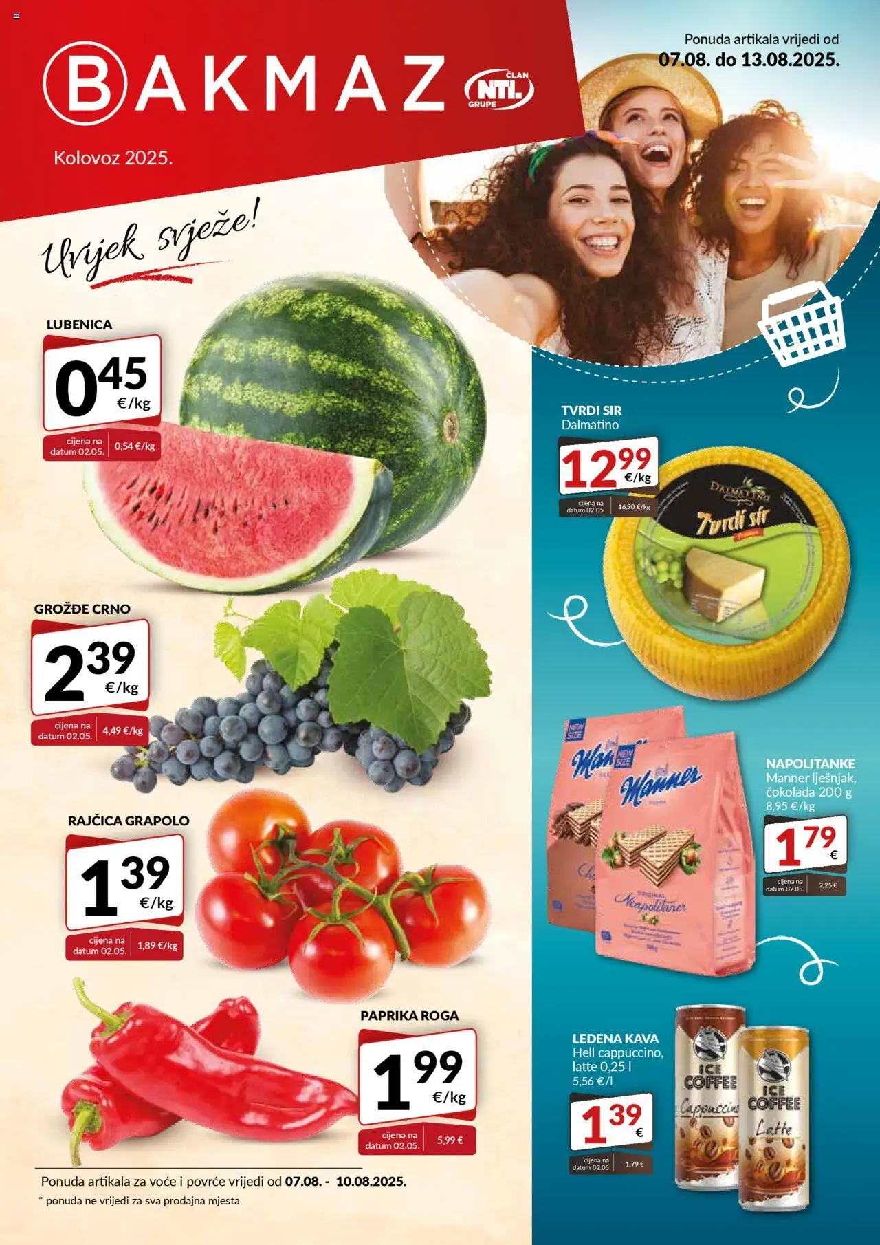 Bakmaz aktualni Katalog vrijedi od 07.08.2025 - tjedna akcija broj stranice 1 - Kava, Čokolada, Paprika, Lubenica, Hell, Povrće, Grožđe, Napolitanke