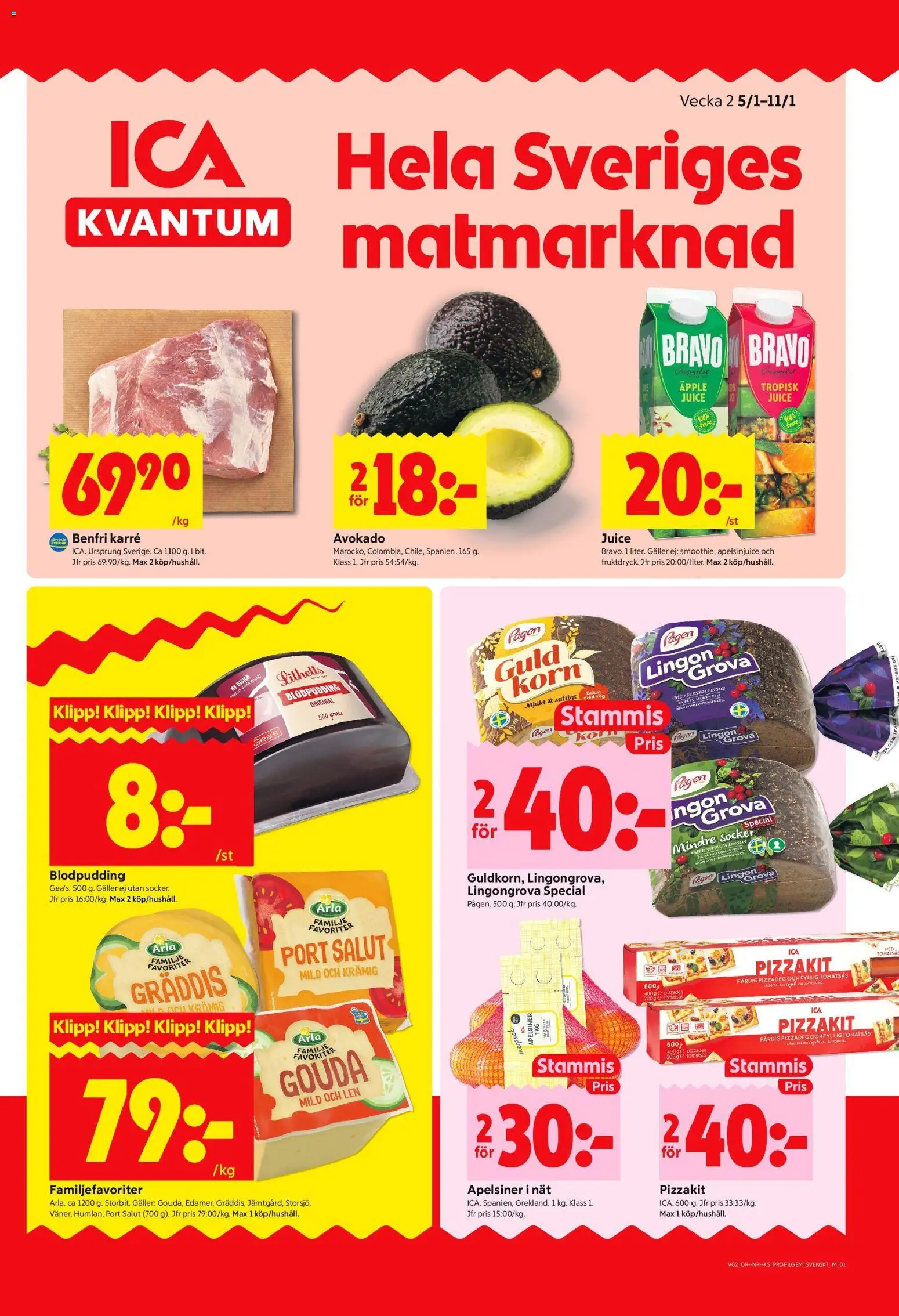 Förhandsgranska reklamblad Lidingö från butik ICA Kvantum gäller från 05/01/2026 - Blodpudding, Tomatsås, Äpple, Juice, Socker, Apelsinjuice, Pizzakit, Apelsiner