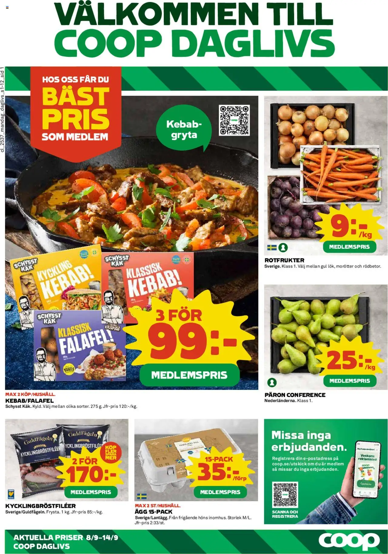 Aktuella reklamblad Coop Daglivs är giltig 08/09 2025 > Veckans Erbjudanden gäller från 08/09/2025 till 14/09/2025 sidnummer 1