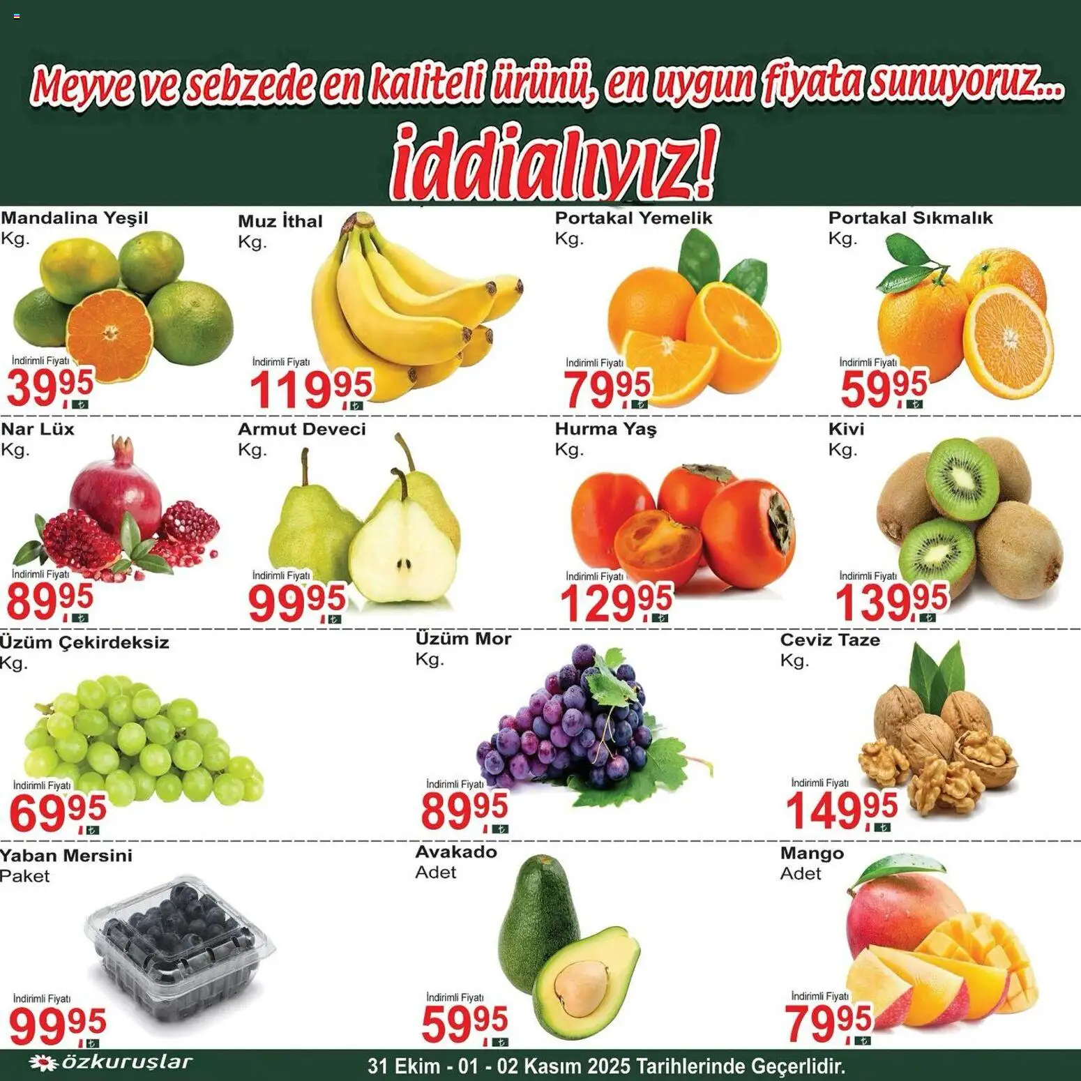 Özkuruşlar Meyve Sebze 31.10.2025 - Broşürünün önizlemesi