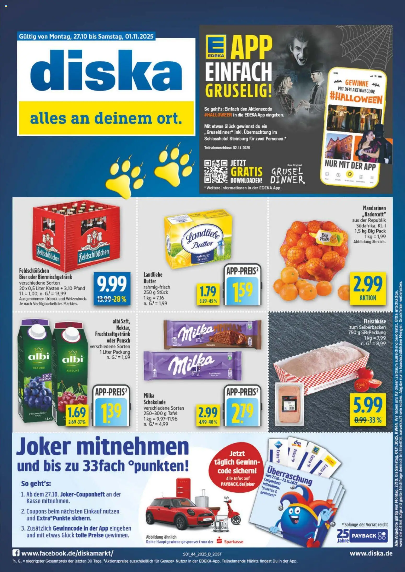 Diska Diska Angebote Sachsen-Thüringen KW44 (vom 27.10.2025 - 01.11.2025) - Butter, Schokolade, Bier, Milka, Mandarinen
