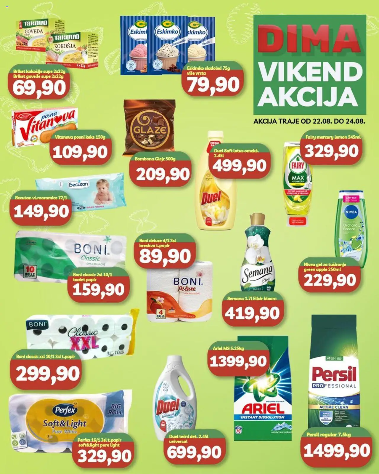 VP Dima katalog važi od 22.08.2025 - stranica 1 - Sladoled, Ariel, Breskva, Nivea, Persil, Briket, Supe, Gel za tuširanje