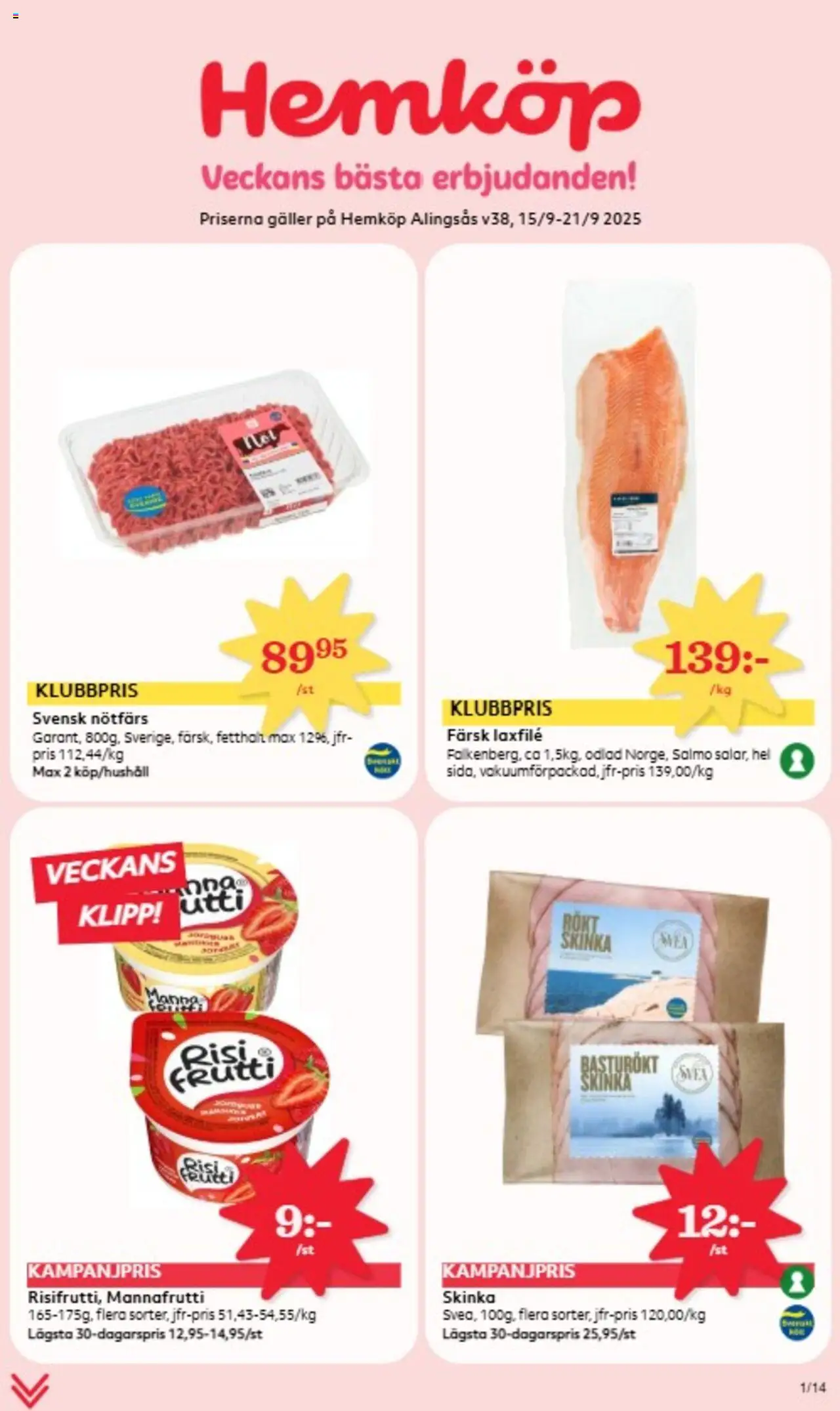 Aktuella reklamblad Hemköp är giltig 15/09 2025 > Veckans Erbjudanden gäller från 15/09/2025 till 21/09/2025 sidnummer 1