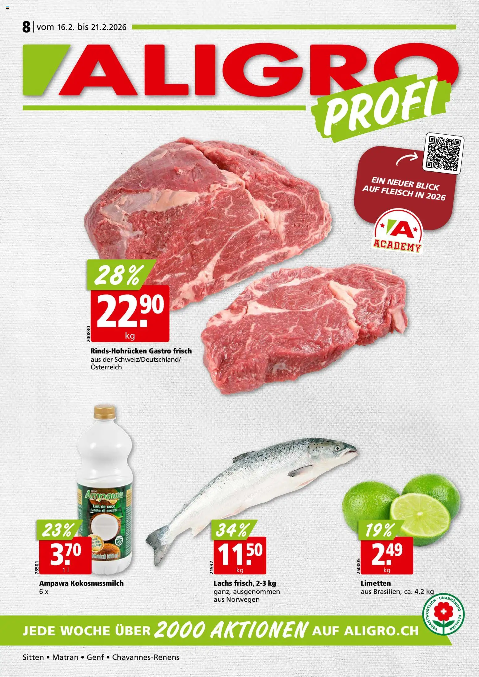 Vorschau des Merkblatts Aktionen Chavannes, Matran, Genf, Sitten vom Shop Aligro gültig von 16.02.2026 bis 21.02.2026