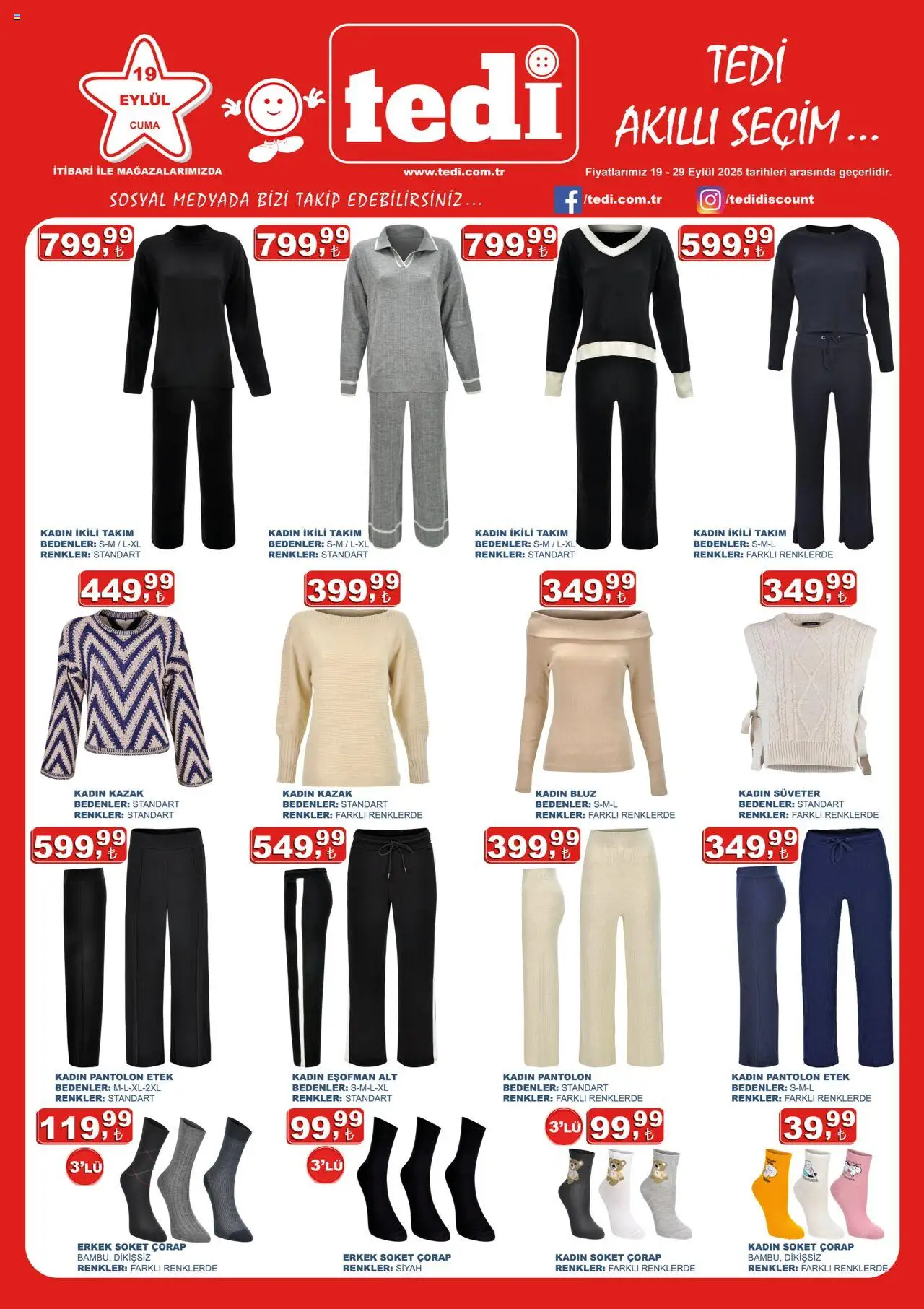 Tedi Katalog (19 - 29 Eylül 2025) - Sayfa numarası 1 - Pantolon, Etek, Bluz, Çorap, Süveter