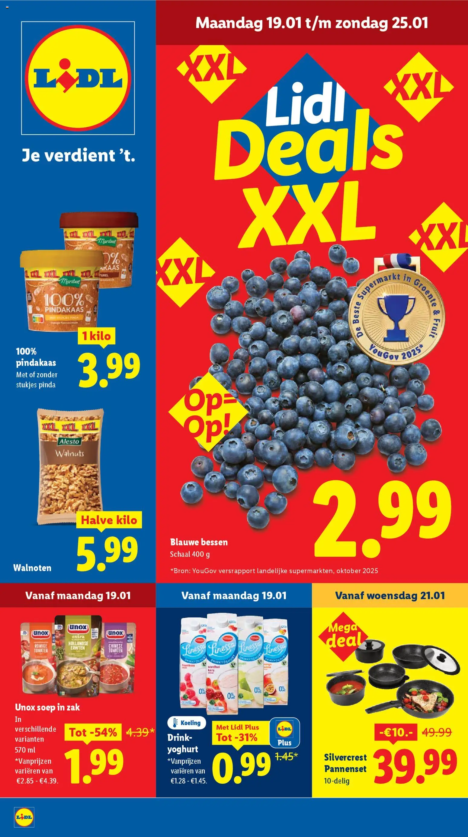 Voorbeeld van Folder week 4 van winkel Lidl geldig vanaf 19-01-2026 - Fruit, Yoghurt, Tomaten, Pindakaas, Walnoten, Schaal, Zak