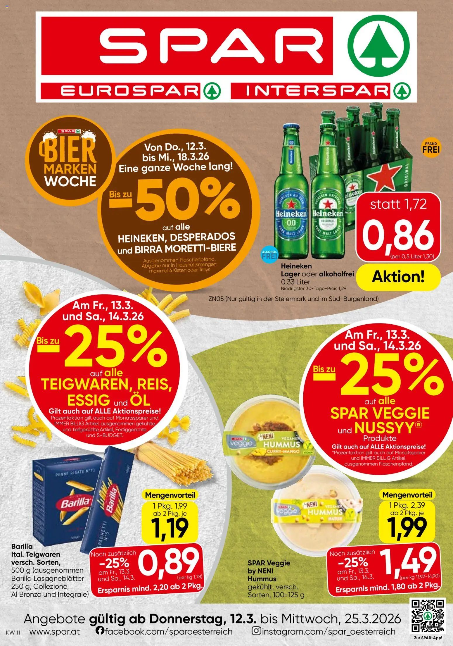 Vorschau der Angebote: Spar Spar Flugblatt - Steiermark gültig ab 12.03.2026 - Bier, Öl, Desperados, Barilla, Fertiggerichte