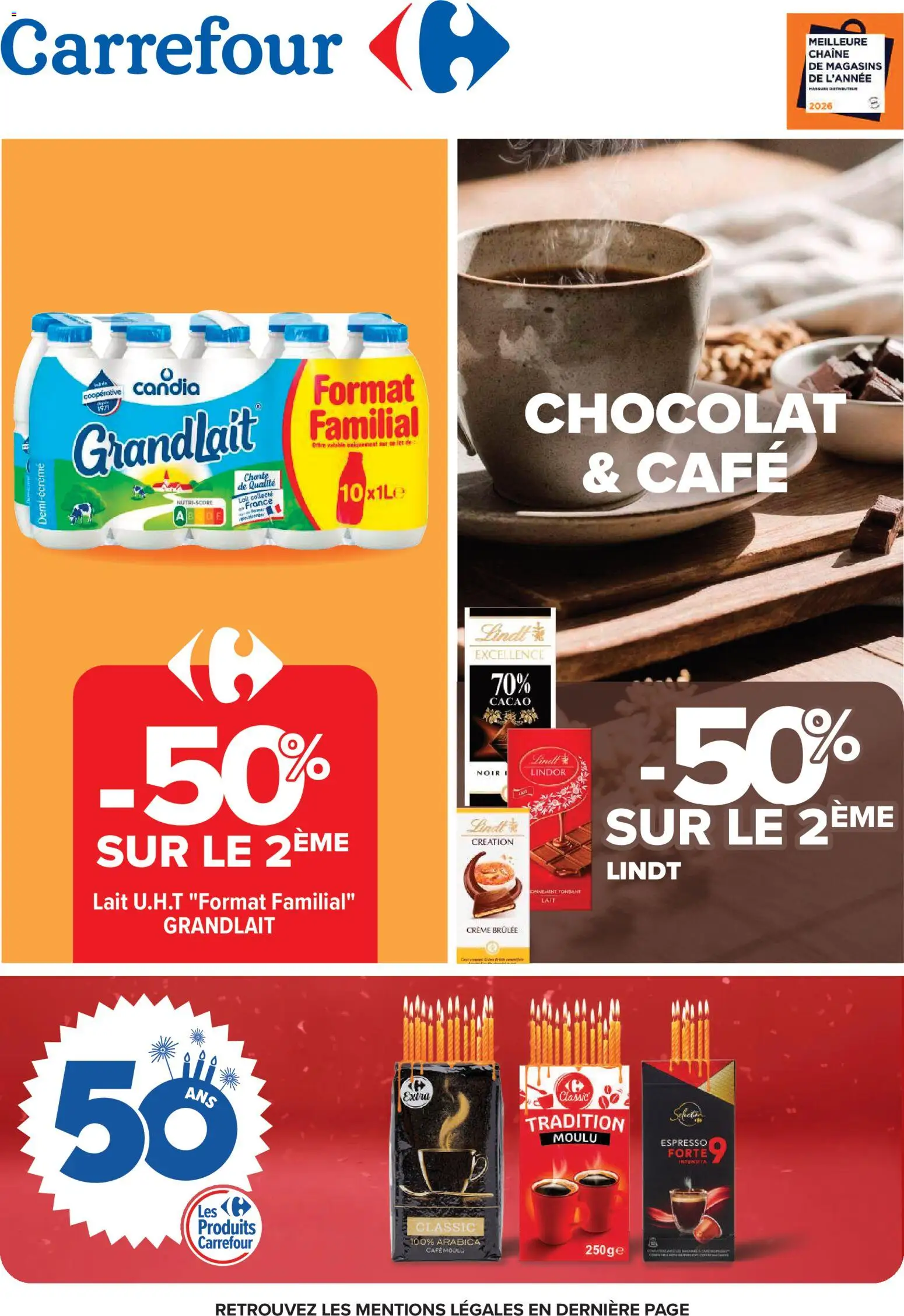 Prévisualisation de Catalogue de la semaine 2 du magasin Carrefour formulaire valide 06/01/2026 - Café, Chocolat, Lindt, Lait, Crème, Cacao, Candia, Lindor