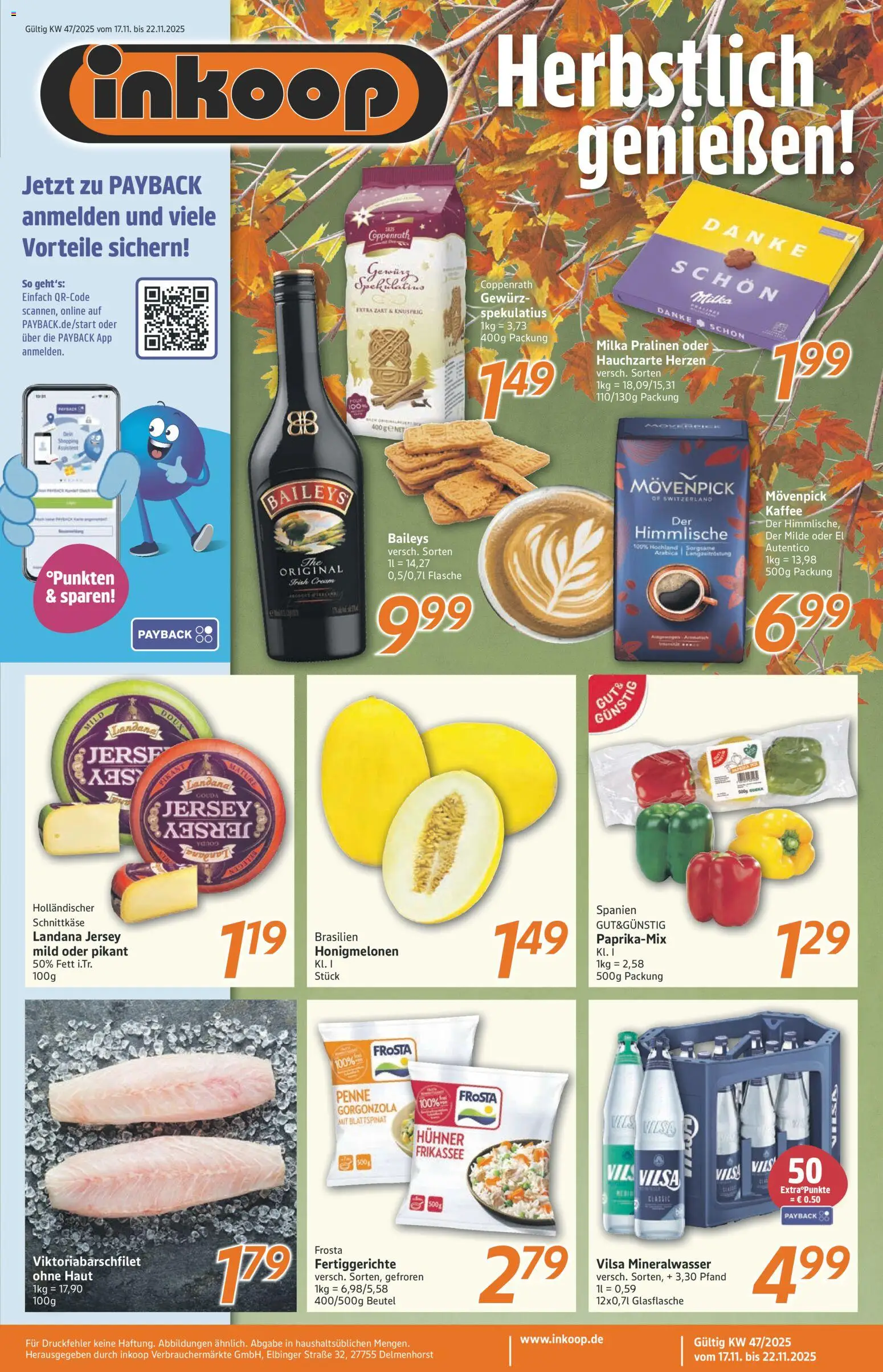 Vorschau von dem Prospekt des Geschäftes Inkoop, gültig ab dem 17.11.2025 - Kaffee, Mineralwasser, Baileys, Milka, Frosta, Gouda, Fertiggerichte, Movenpick kaffee