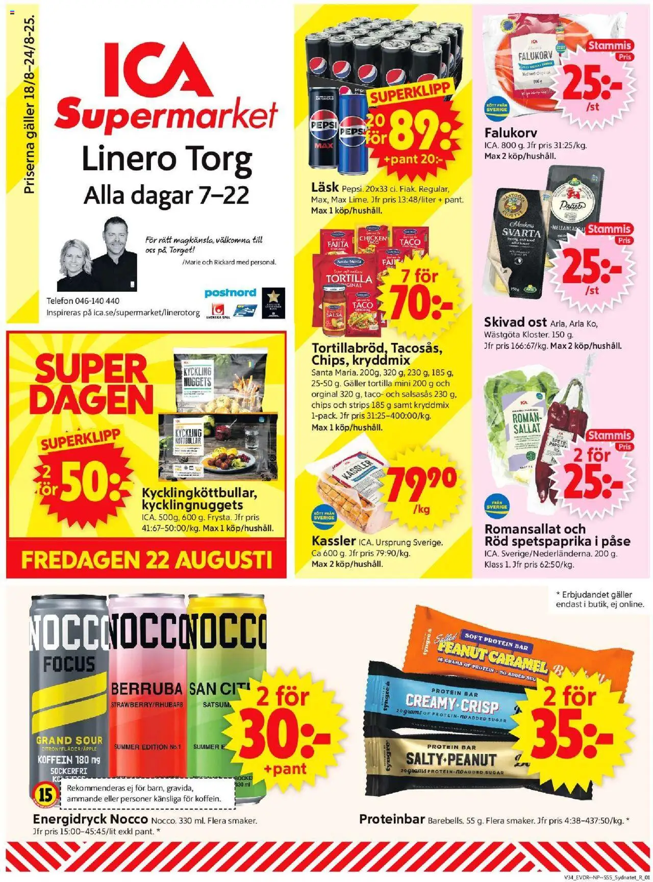 Lund är giltig 18/08 2025 > Veckans Erbjudanden gäller från 18/08/2025 till 24/08/2025 sidnummer 1 - Telefon, Kött, Energidryck, Proteinbar, Galler, Tortilla, Salsa, Skivad ost