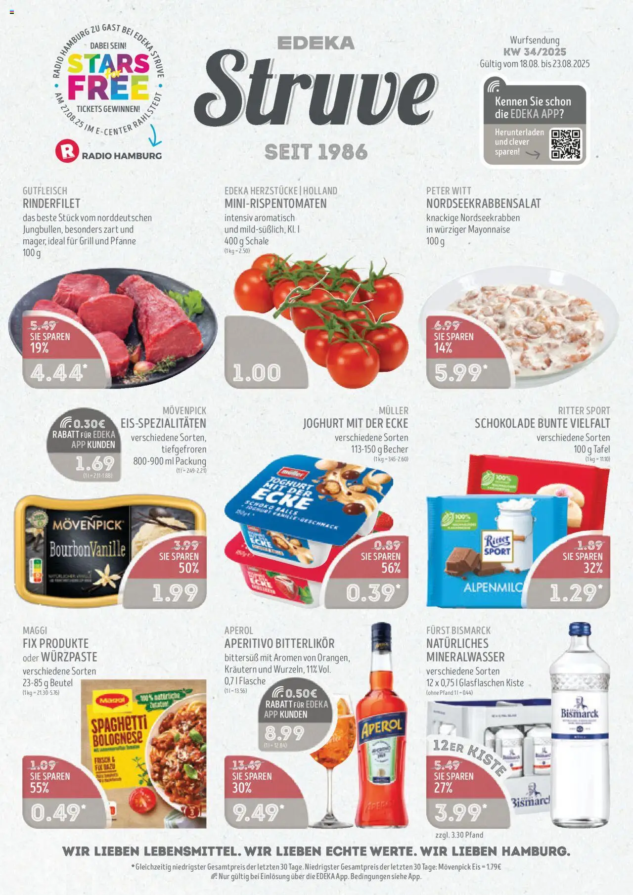 Edeka Struve Prospekt (vom 18.08.2025 - 23.08.2025) - Eis, Schokolade, Aperol, Grill, Joghurt, Mineralwasser, Mayonnaise, Rinderfilet