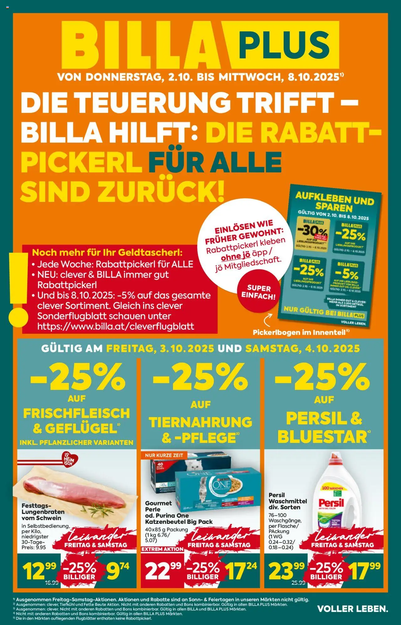  BILLA PLUS Flugblatt 02.10.2025 - Angebote aktuell, prospekt - Seite 1 - Waschmittel, Katzenbeutel