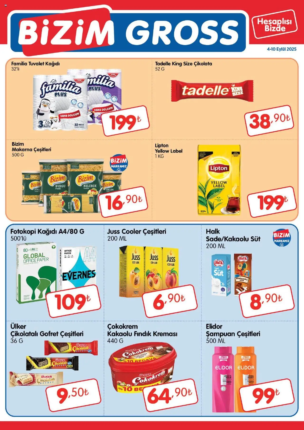 Bizim Toptan Bizim Gross Fırsat Bülteni (04 - 10 Eylül 2025) - Sayfa numarası 1 - Fındık, Çikolata, Makarna, Süt, Tuvalet, Şampuan, Tuvalet kağıdı, Çikolatalı gofret
