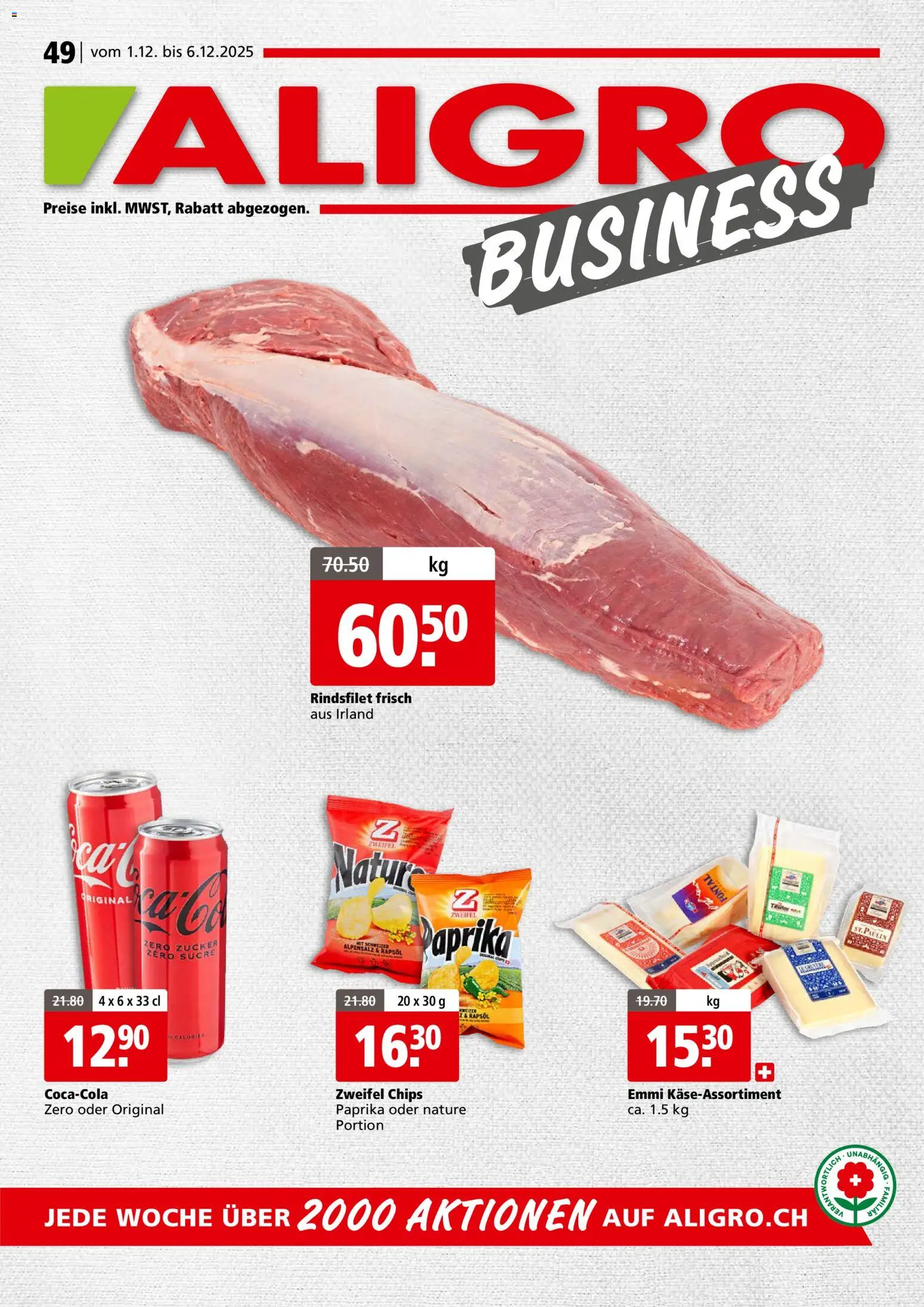 Vorschau des Merkblatts Aktionen Business Schlieren, Gossau SG, Frauenfeld, Rapperswil-Jona, Sargans, Bern, Brüttisellen, Pratteln, Emmen, Spreitenbach vom Shop Aligro gültig von 01.12.2025 bis 06.12.2025