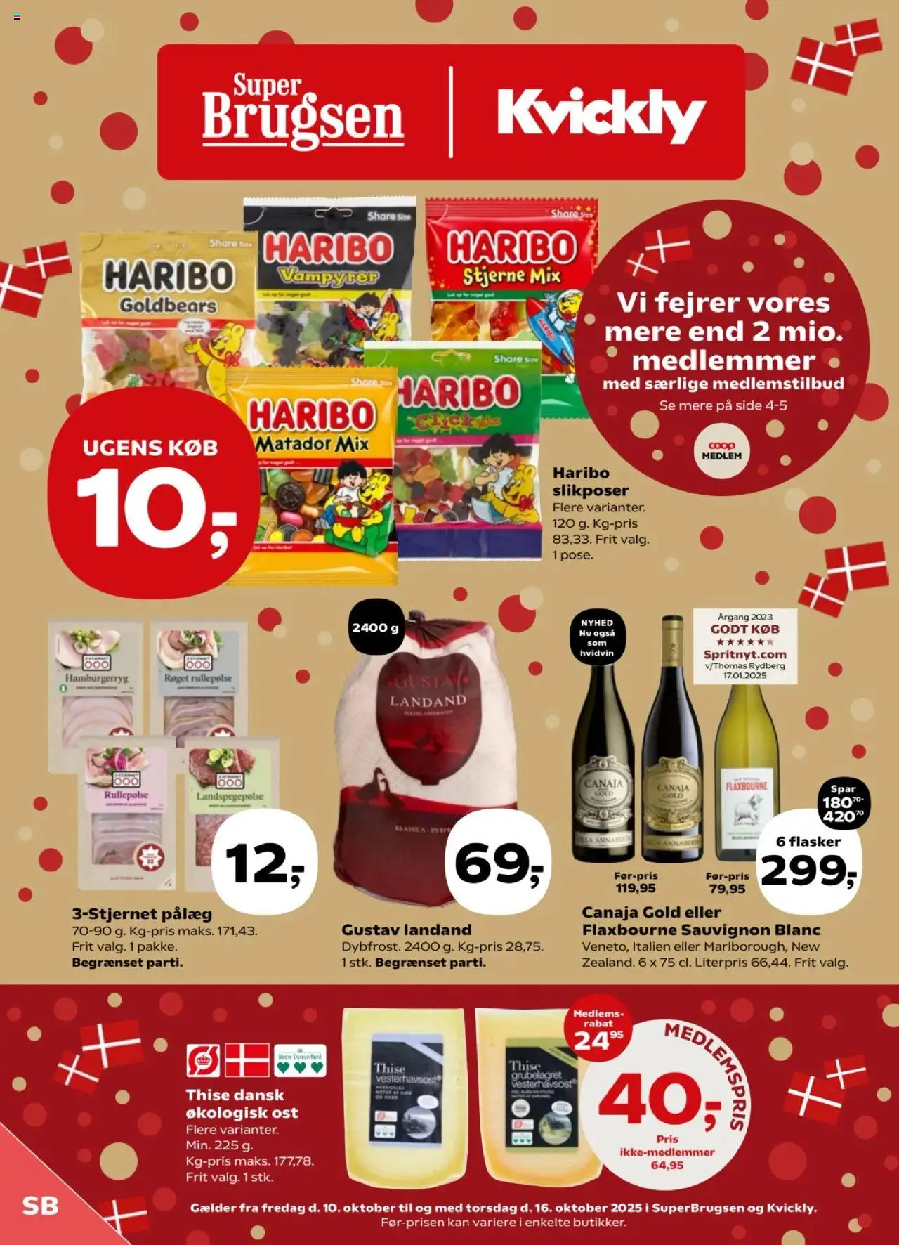 Eksempel på tilbudsavis Tilbudsavis fra butik Super Brugsen gyldig fra 10/10/2025 - Hamburgerryg, Ost, Pålæg, Rullepølse, Hvidvin