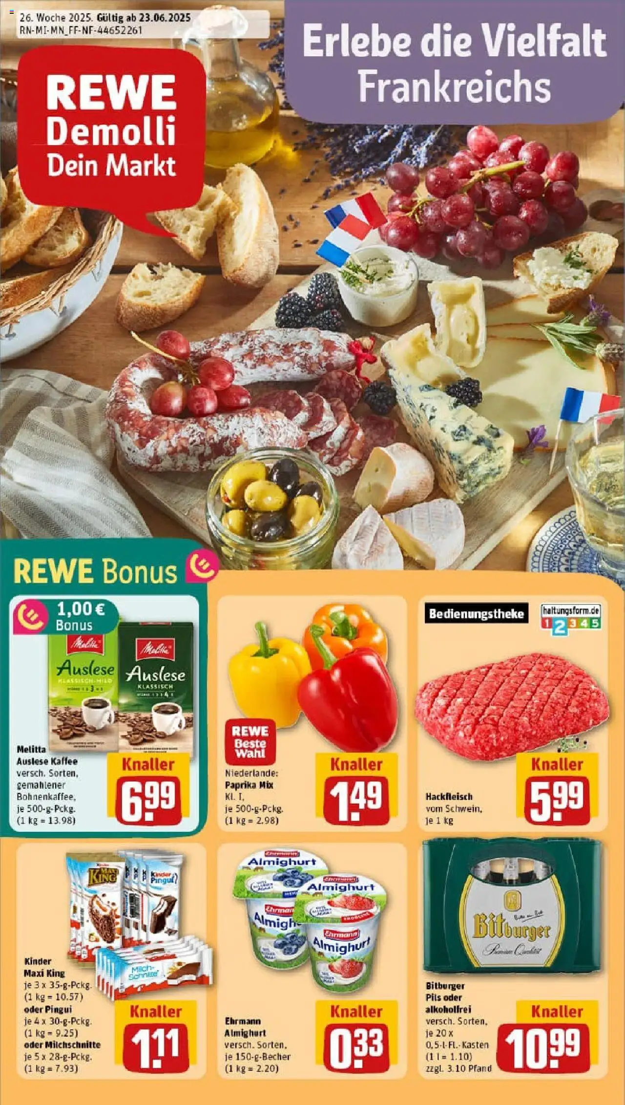 REWE Prospekt ab 22.06.2025 nächste Woche - Prospekt Edermünde / Grifte - Kaffee, Hackfleisch, Paprika, Bitburger, Melitta, Pils, Ehrmann almighurt