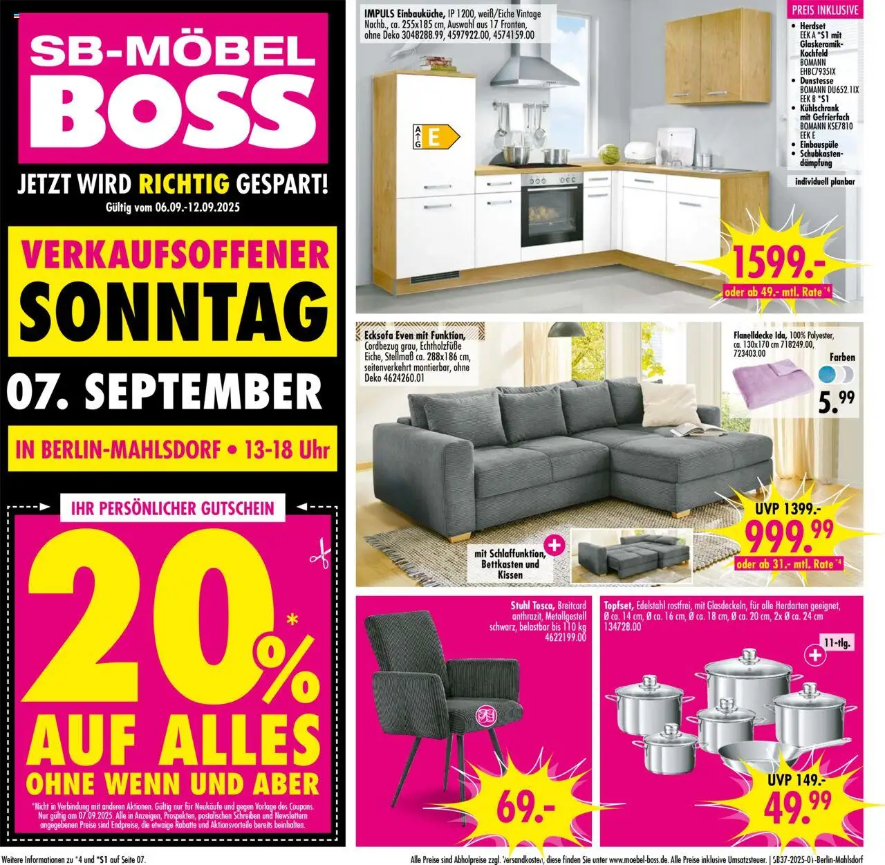 SB Möbel Boss Prospekt Berlin-Mahlsdorf (vom 06.09.2025 - 12.09.2025)