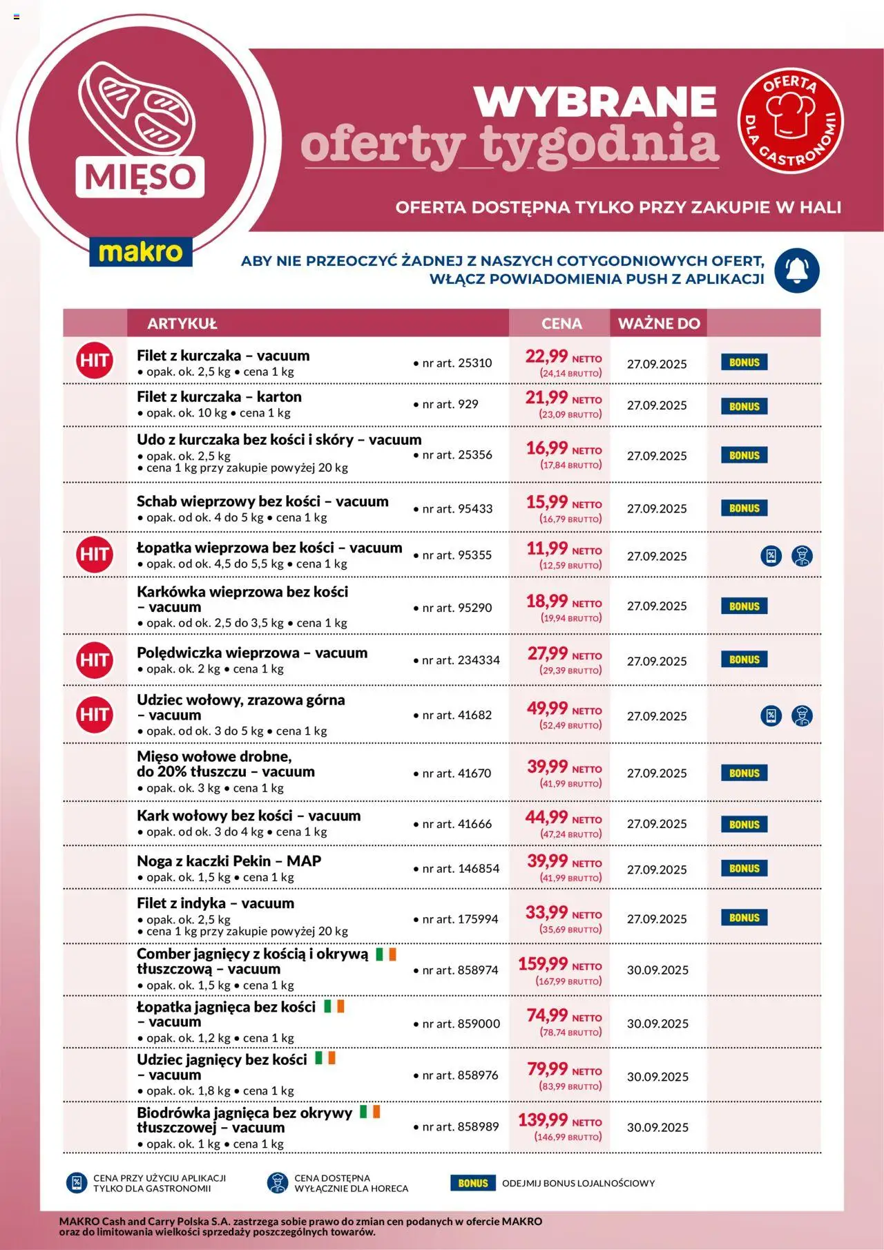 Makro Wybrane oferty tygodnia od 22.09.2025 - Nowa Gazetka - Numer strony 1 - Schab, Karkówka, Polędwiczka wieprzowa, Mięso wołowe, Schab wieprzowy, Noga z kaczki, 5 kg, Schab wieprzowy bez kości