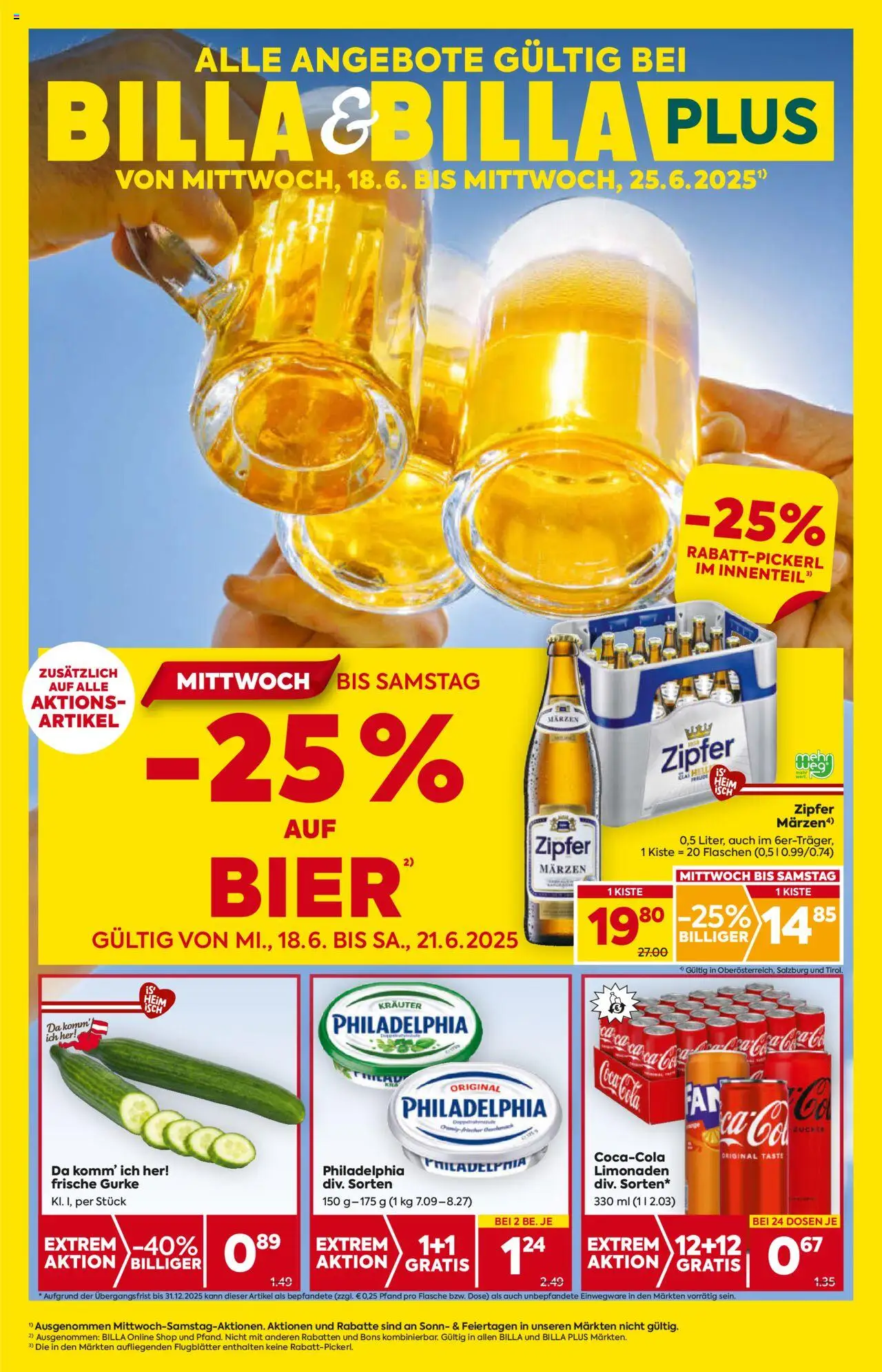  BILLA Flugblatt ab 18.06.2025 vorschau >> Ober­österreich - Seite 1 - Bier, Zucker, Gurke