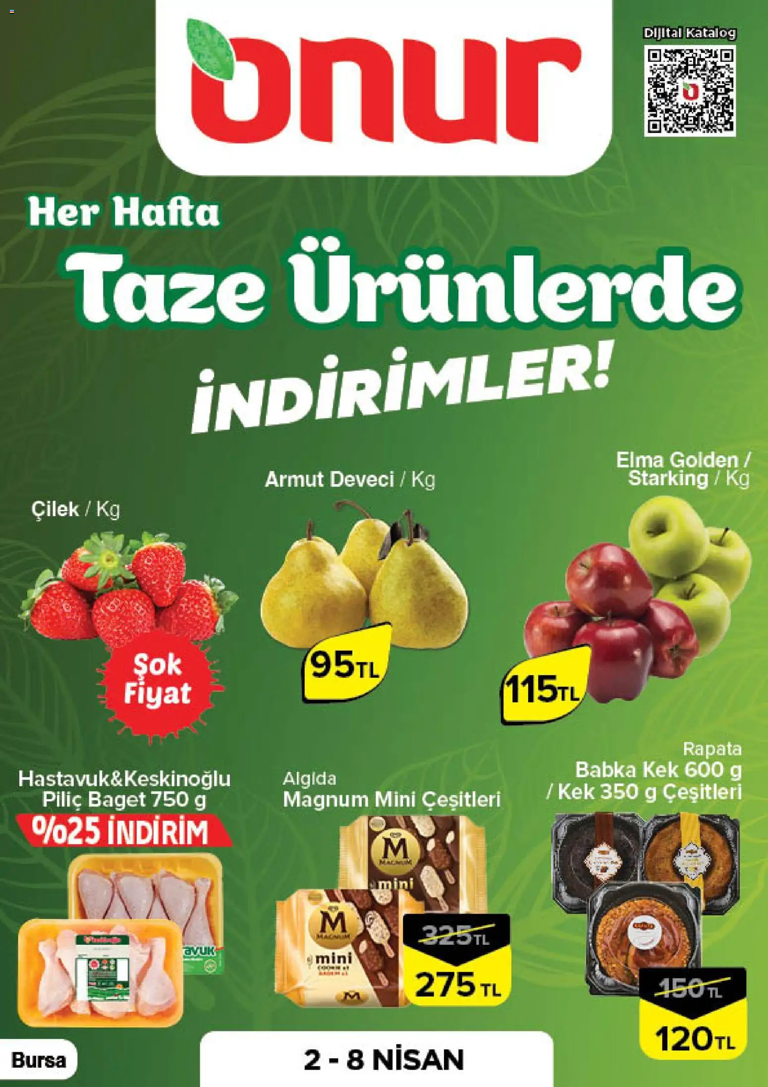 Onur Market Onur Market - Taze Ürünlerde İndirimler - Bursa 02.04.2026 - Broşürünün önizlemesi - Armut, Çilek, Elma, Piliç